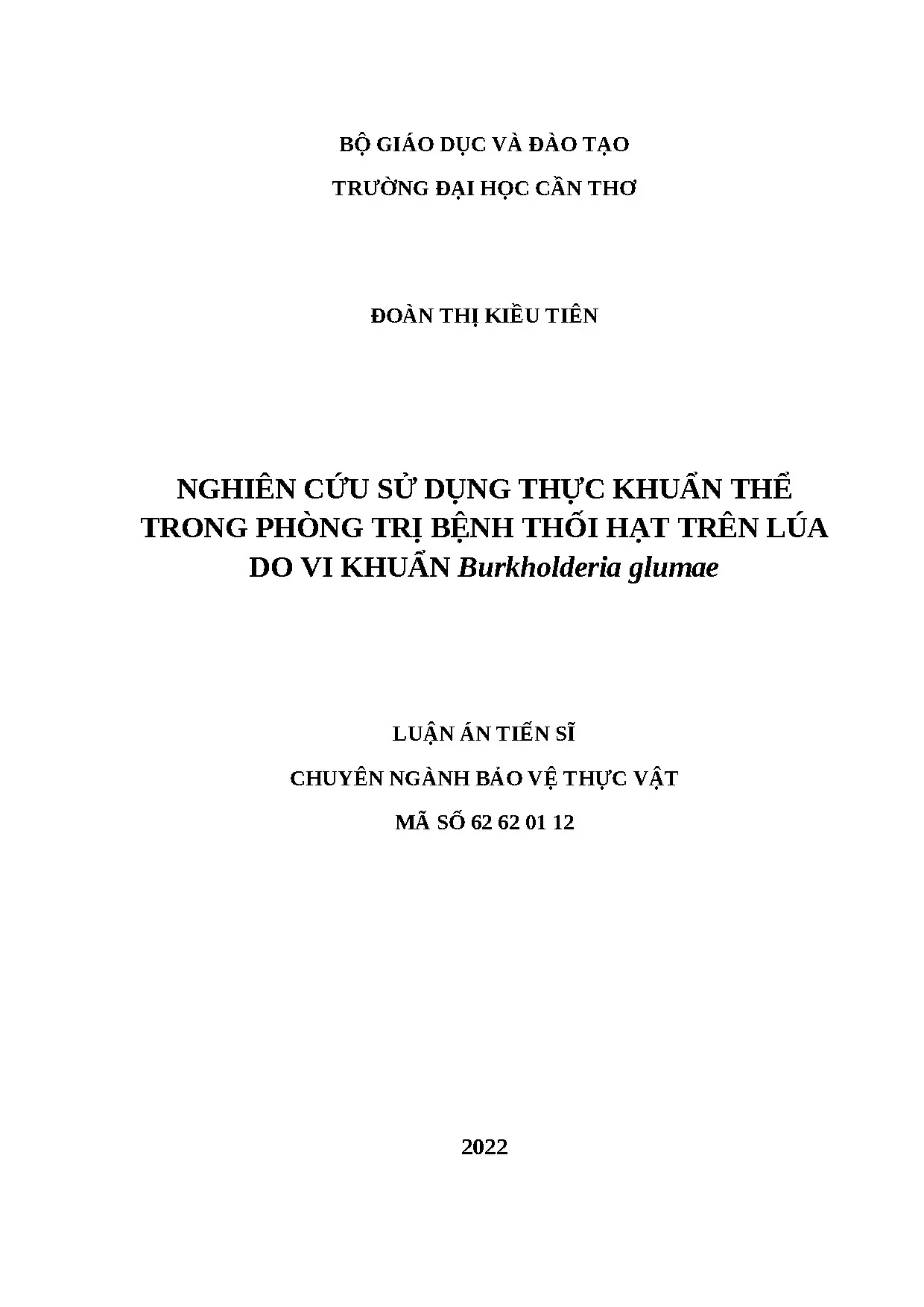 Sử dụng thực khuẩn thể phòng trị bệnh thối hạt lúa do Burkholderia glumae