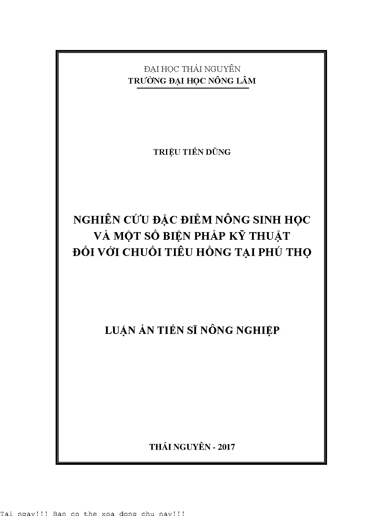 Luận án tiến sĩ nông nghiệp: Đặc điểm nông sinh học chuối Tiêu hồng Phú Thọ