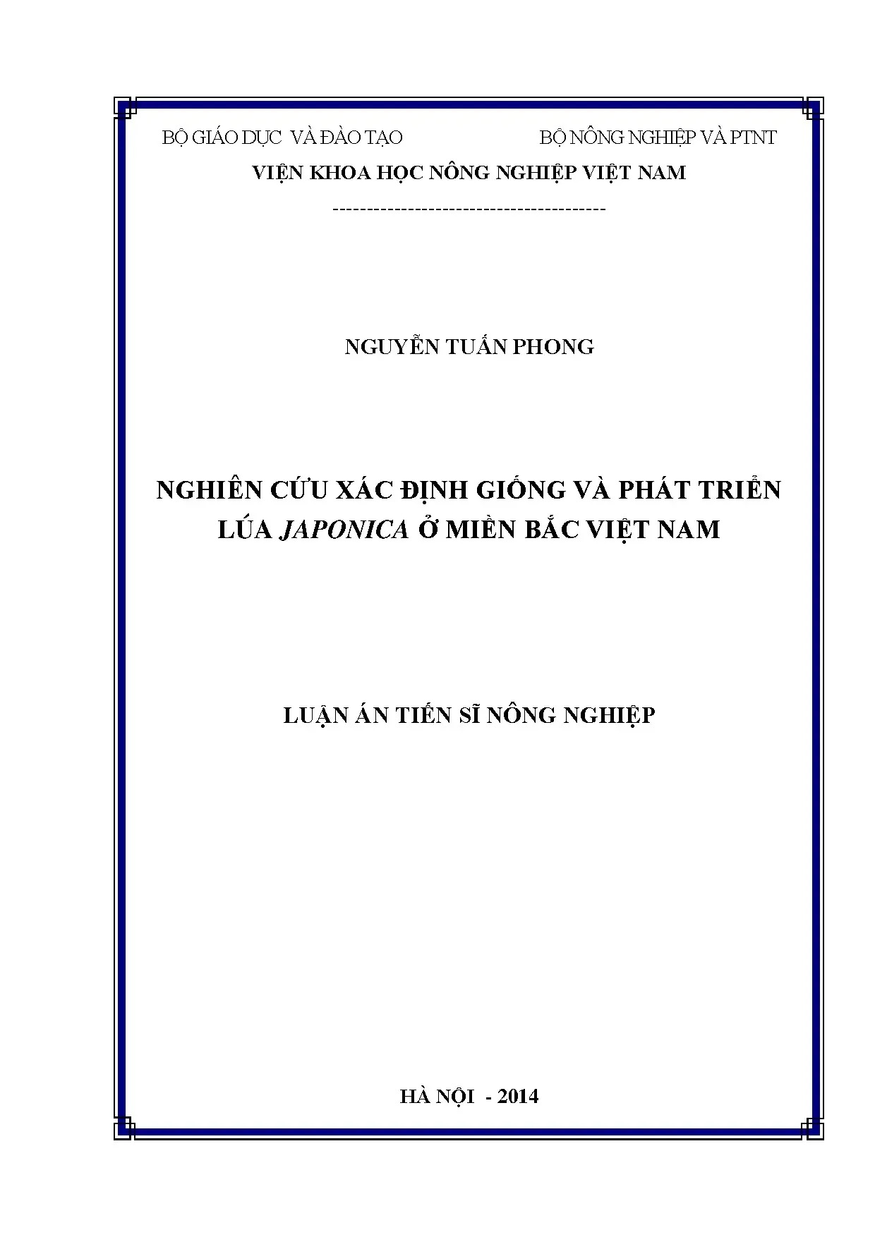 Nghiên cứu xác định giống và phát triển lúa Japonica miền Bắc Việt Nam