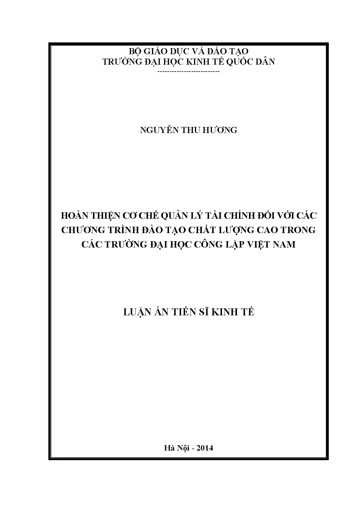 Quản lý tài chính chương trình chất lượng cao đại học công lập Việt Nam