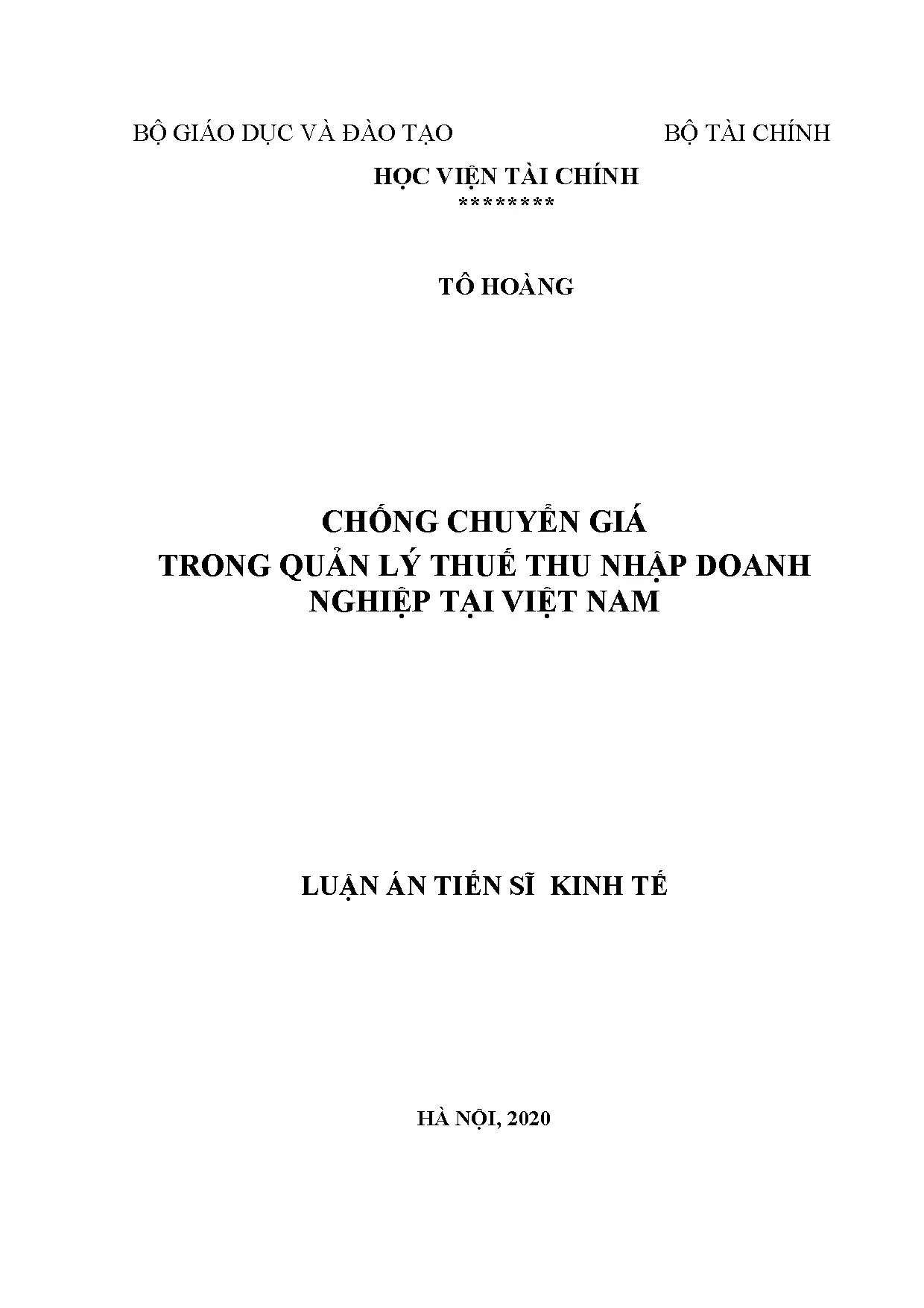 Chống chuyển giá thuế TNDN tại Việt Nam - Luận án Tiến sĩ