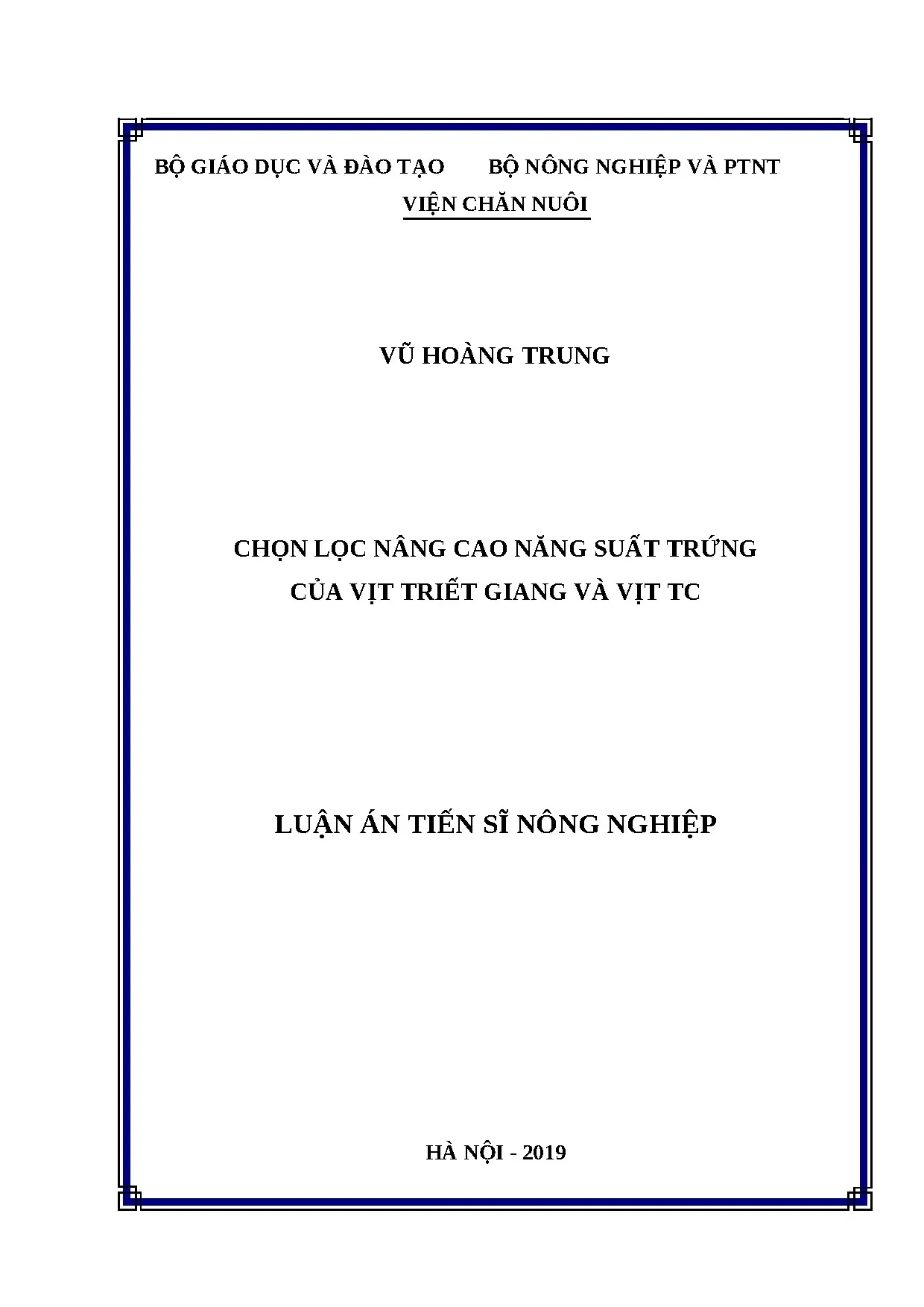 Nghiên cứu chọn lọc nâng cao năng suất trứng vịt Triết Giang và TC