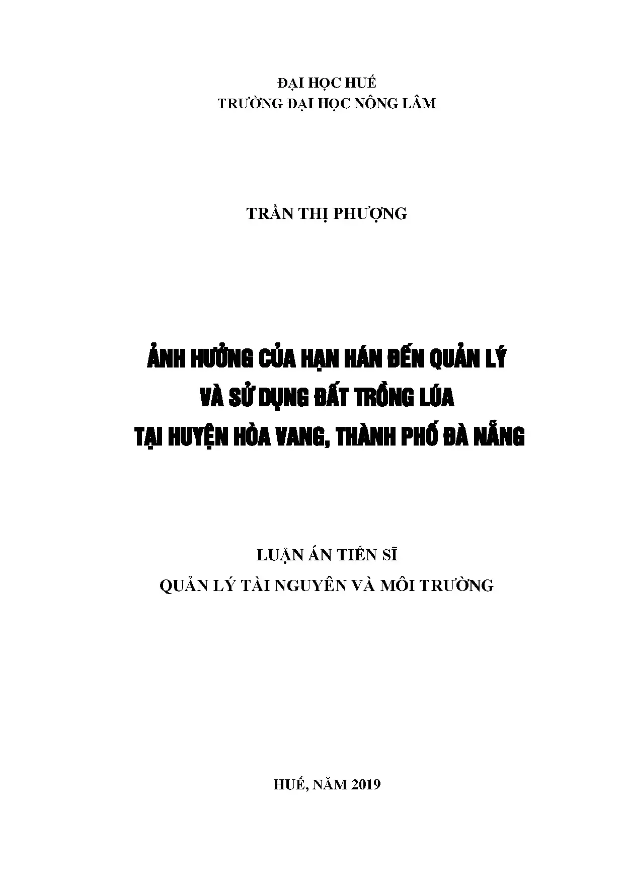 Ảnh hưởng hạn hán đến quản lý và sử dụng đất trồng lúa tại Hòa Vang, Đà Nẵng