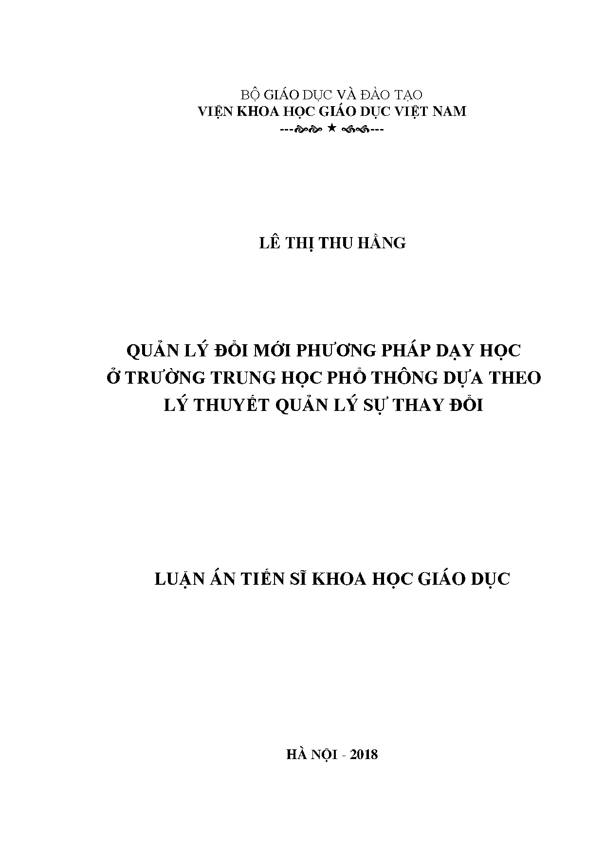 Quản lý đổi mới phương pháp dạy học THPT theo lý thuyết quản lý thay đổi