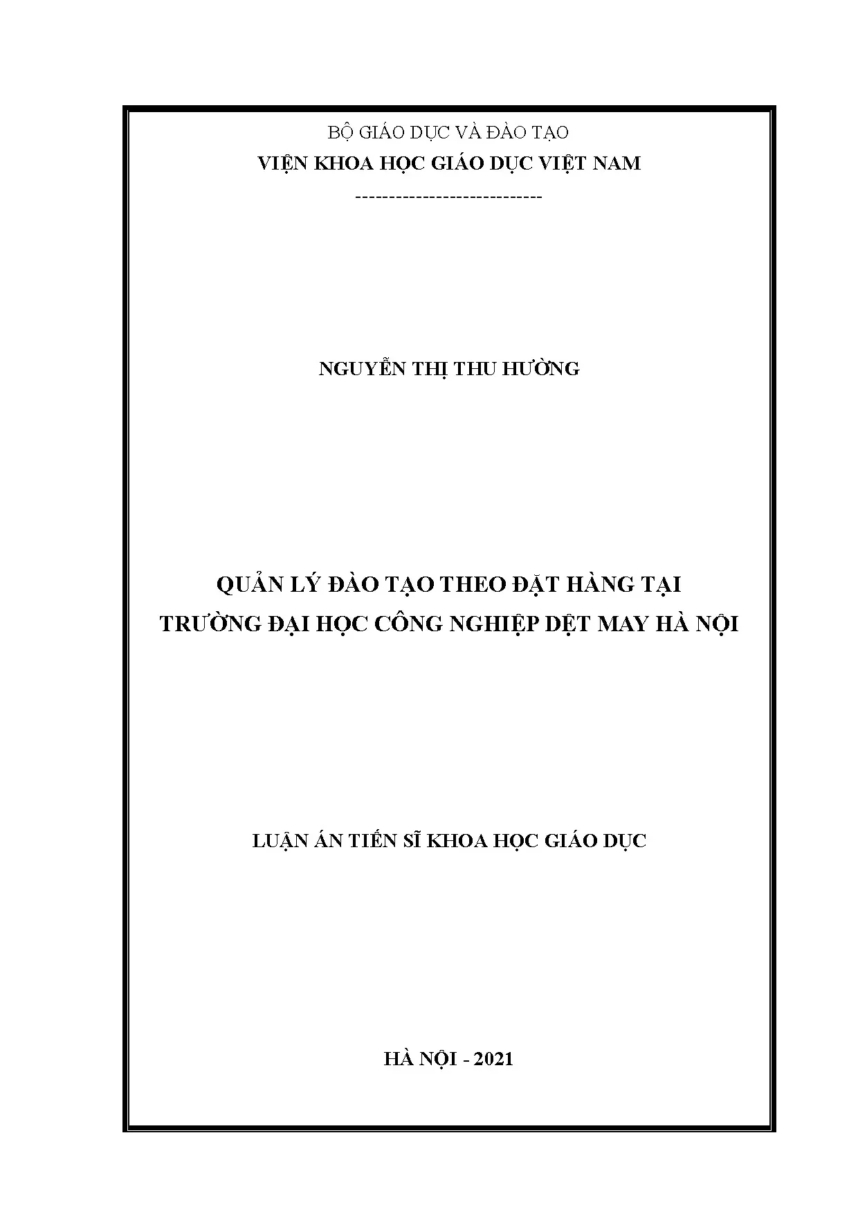 Quản lý đào tạo theo đặt hàng tại trường Đại học Công nghiệp Dệt May Hà Nội