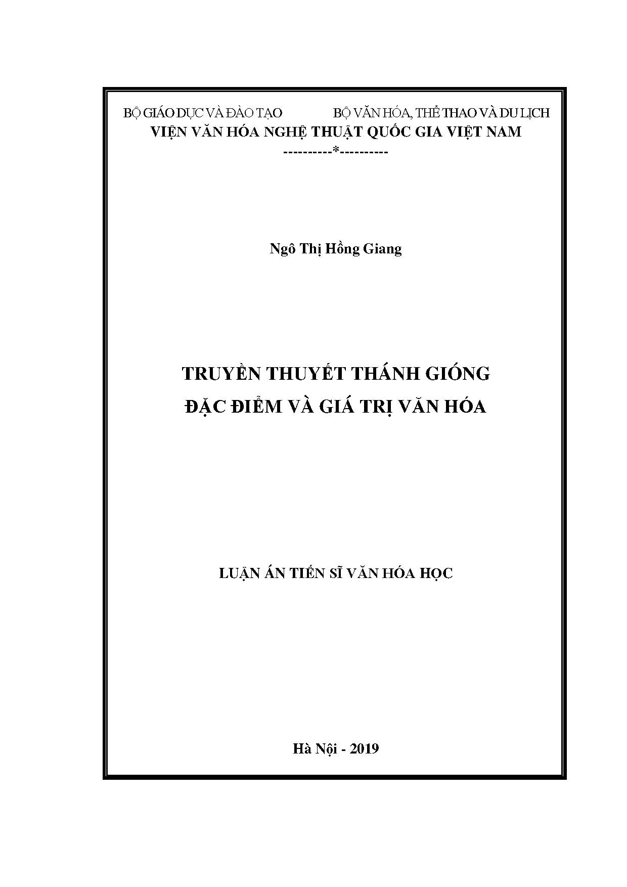 Truyền thuyết Thánh Gióng đặc điểm giá trị văn hóa luận án tiến sĩ