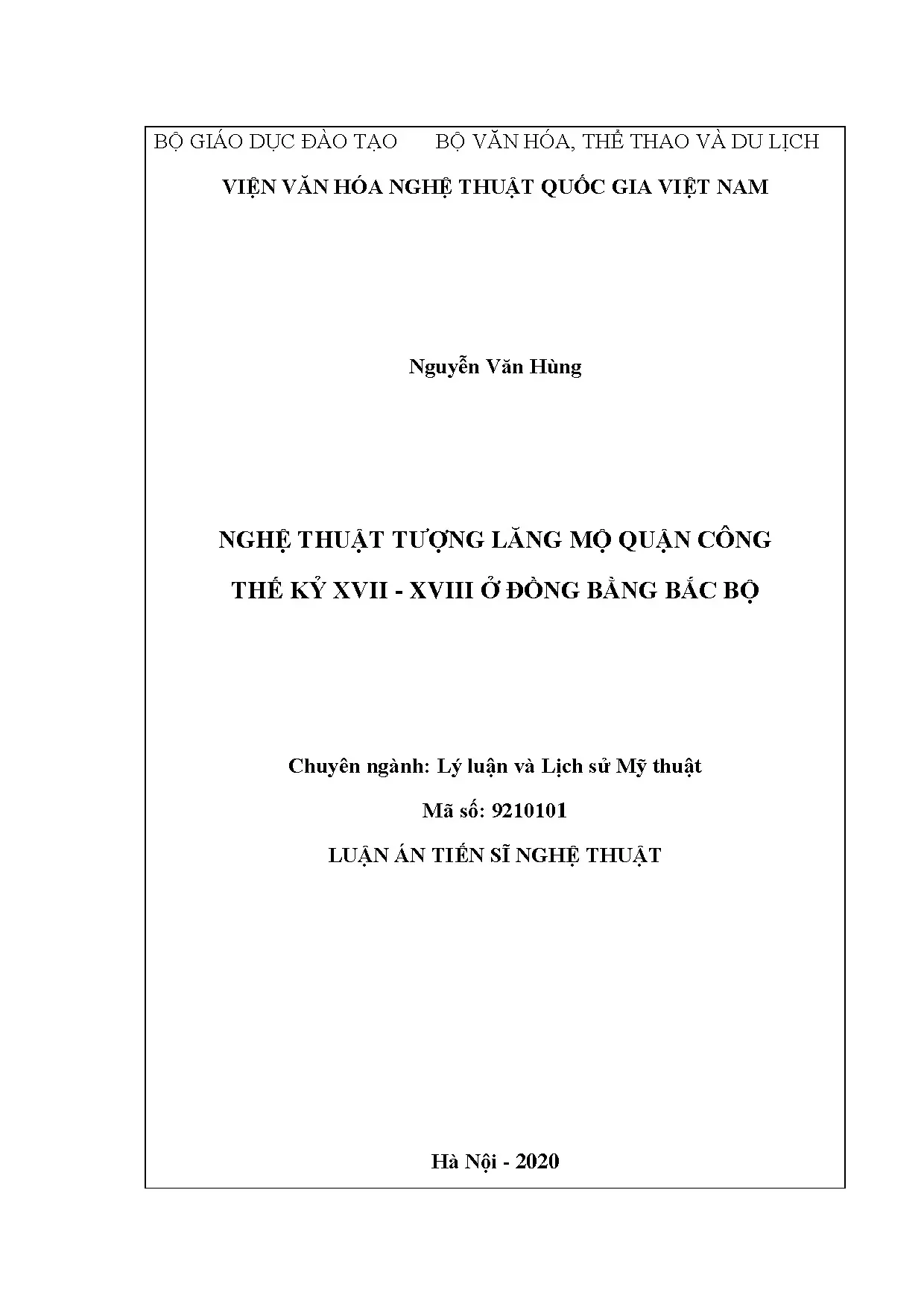Luận án tiến sĩ nghệ thuật tượng lăng mộ Quận công thế kỷ XVII-XVIII