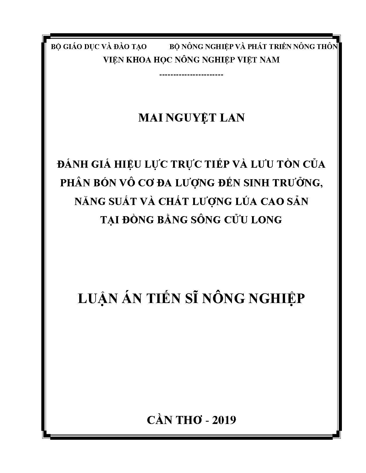 Đánh giá hiệu lực phân bón vô cơ đa lượng đến lúa cao sản ĐBSCL