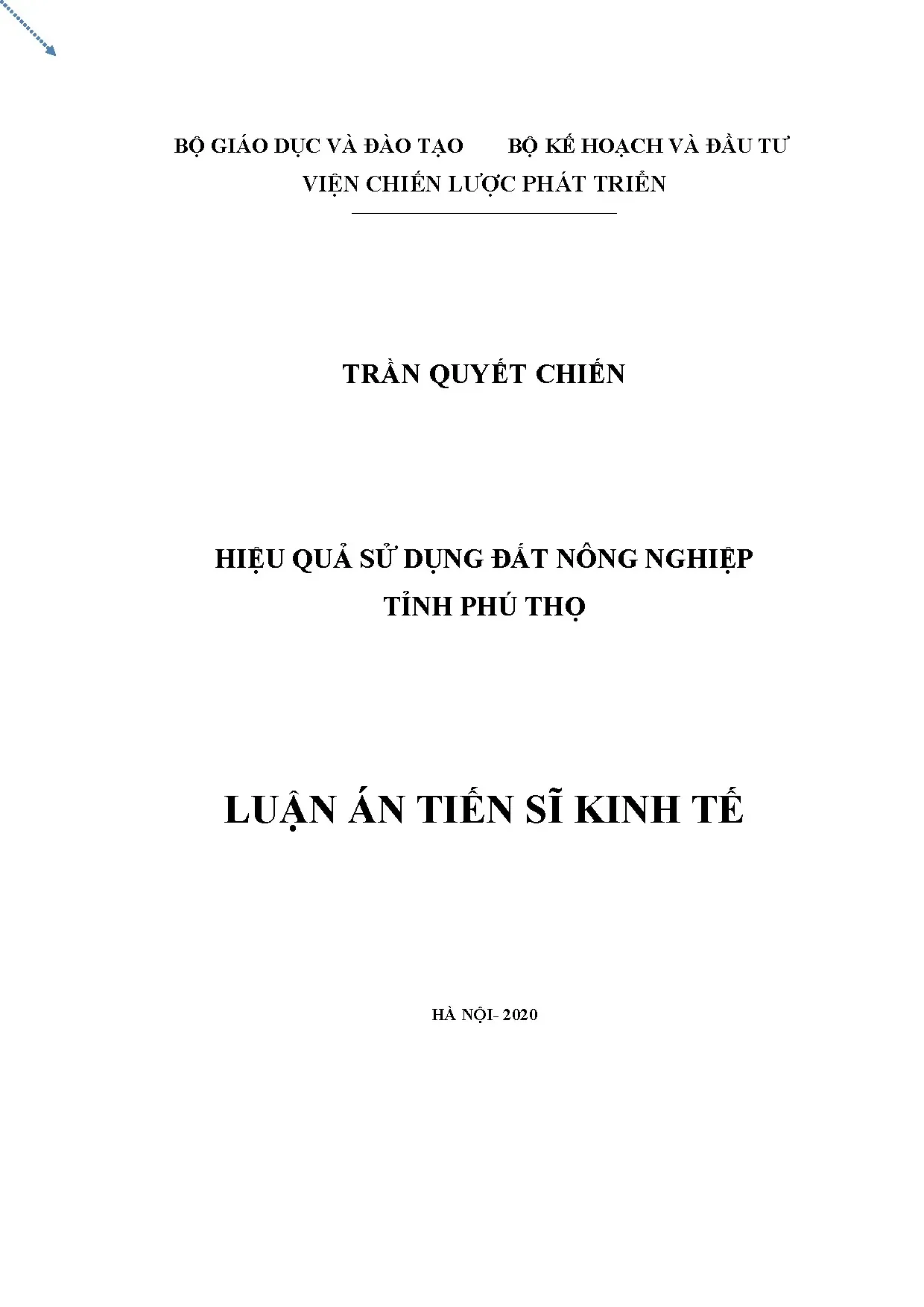 Luận án hiệu quả sử dụng đất nông nghiệp tỉnh Phú Thọ