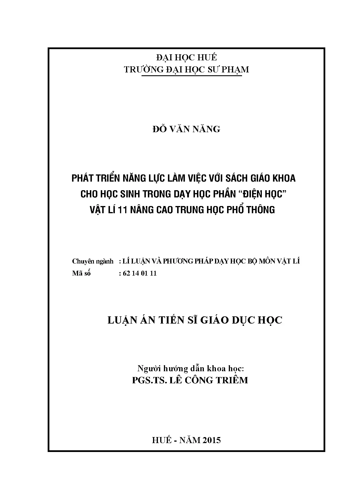 Phát triển năng lực làm việc với sách giáo khoa môn Vật lí 11 - Luận án tiến sĩ
