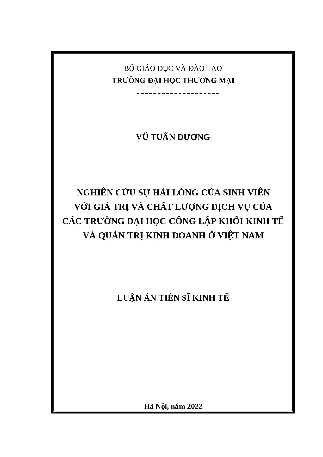 Nghiên cứu sự hài lòng sinh viên với chất lượng dịch vụ trường đại học khối kinh tế