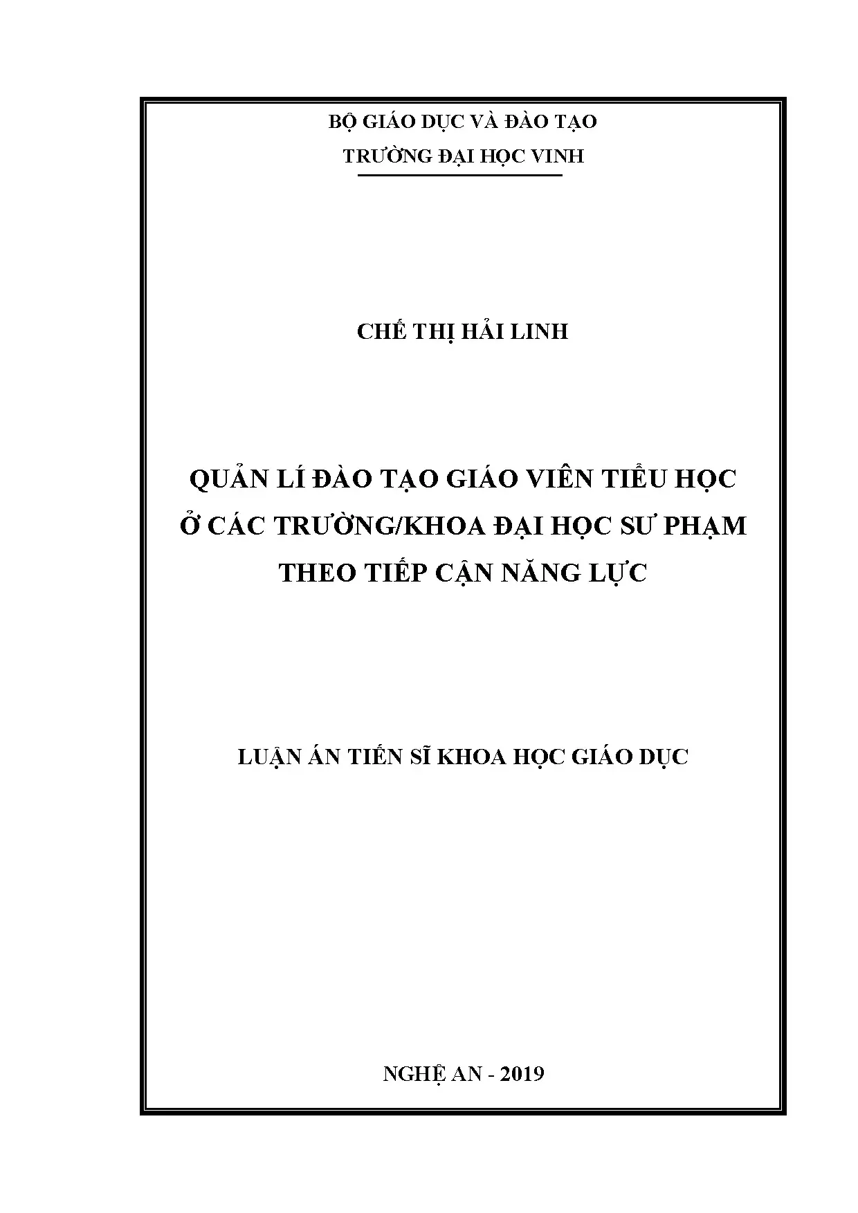 Quản lí đào tạo giáo viên tiểu học theo tiếp cận năng lực