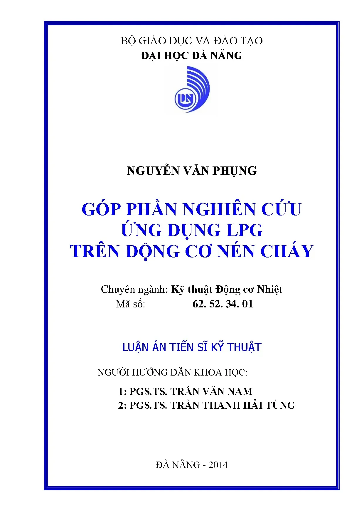 Ứng dụng LPG trên động cơ nén cháy: Luận án TS