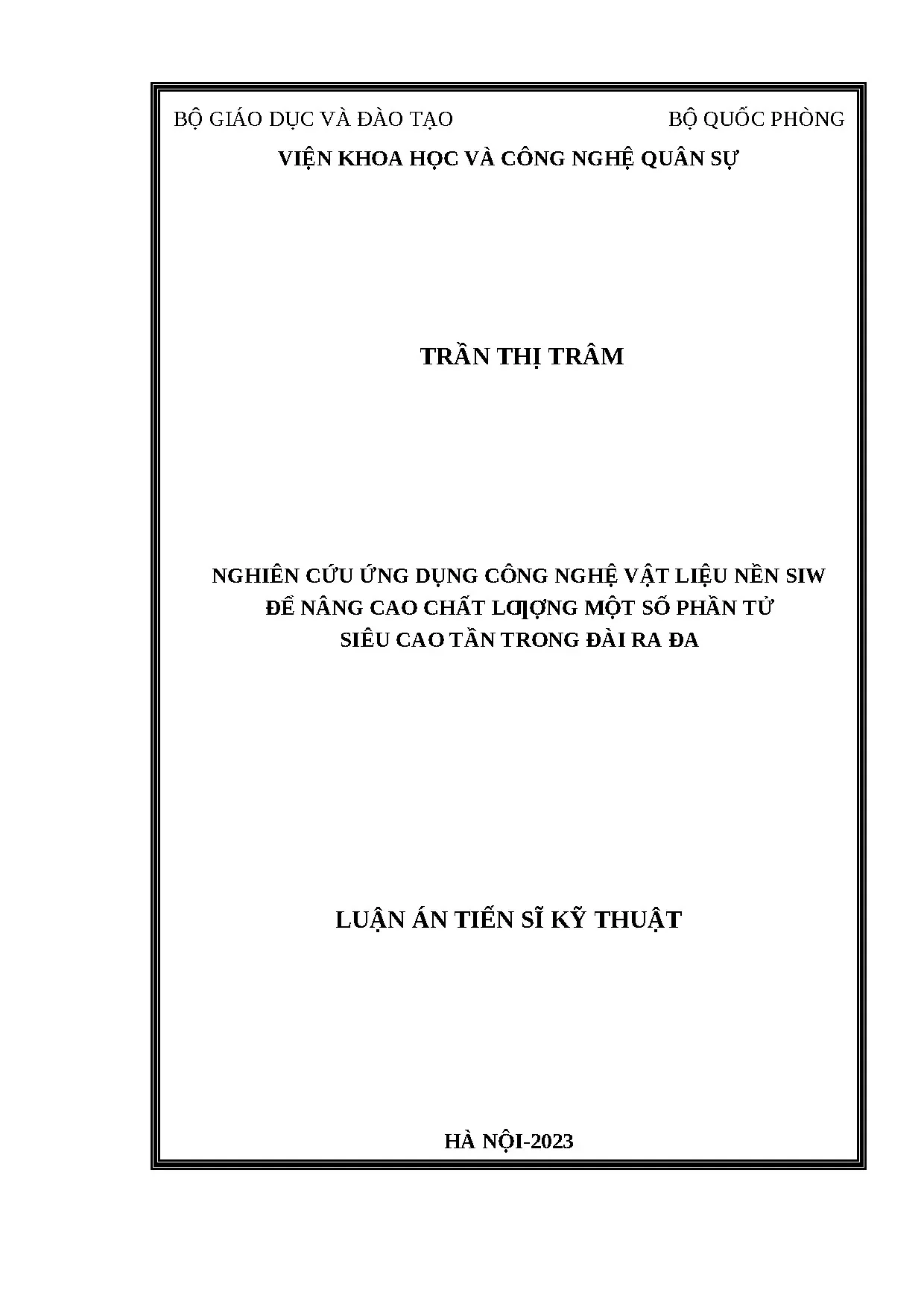 Luận án tiến sĩ ứng dụng công nghệ SIW nâng cao chất lượng phần tử siêu cao tần