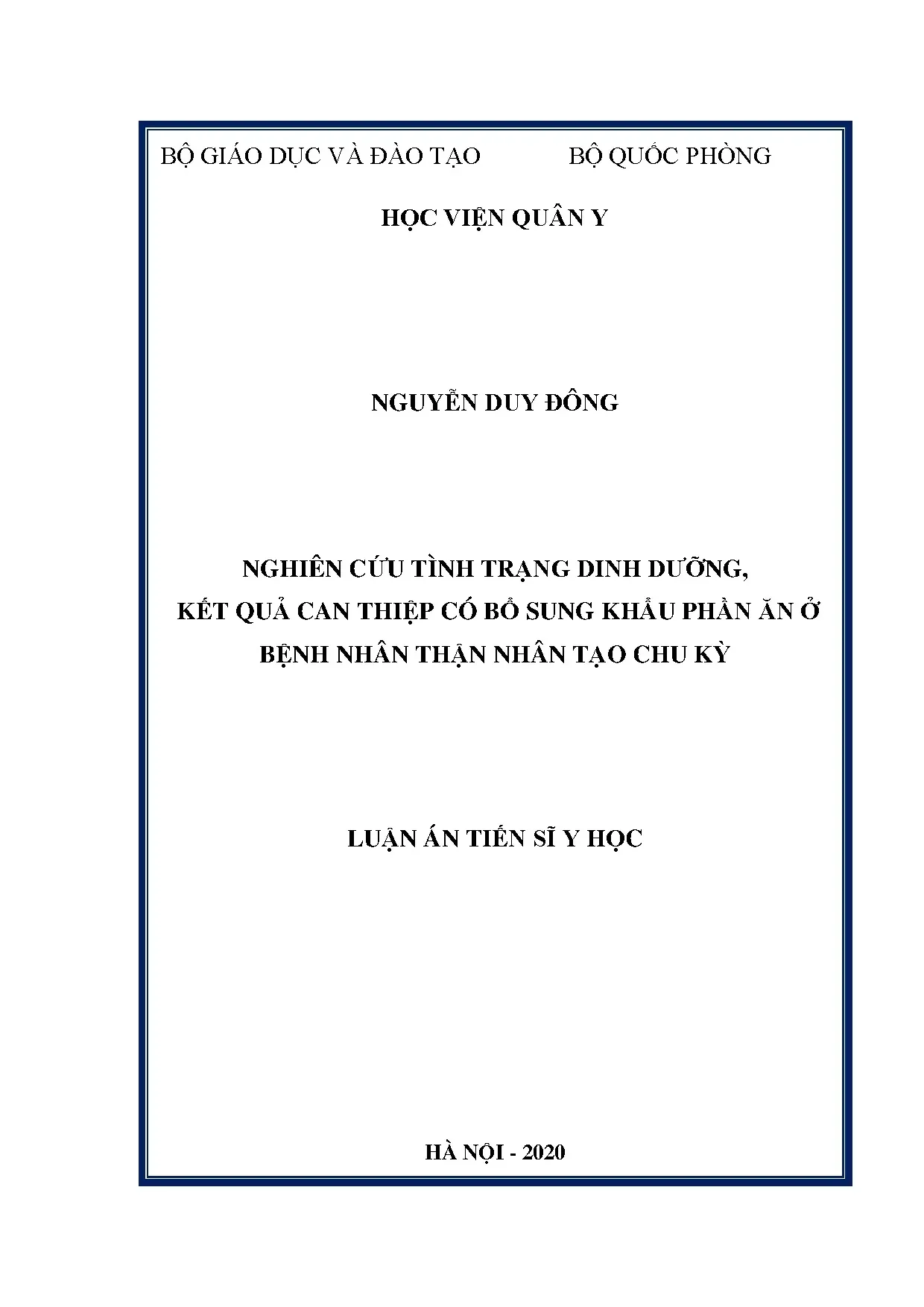 Luận án nghiên cứu bổ sung khẩu phần ăn cải thiện dinh dưỡng bệnh nhân thận nhân tạo