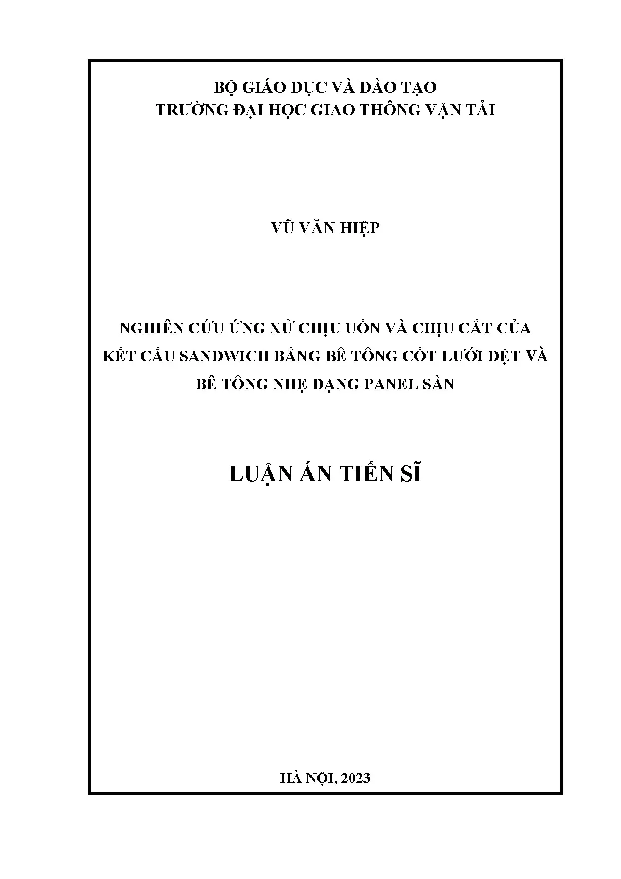 Nghiên cứu ứng xử chịu uốn và chịu cắt kết cấu sandwich BTCLD-BTN sàn