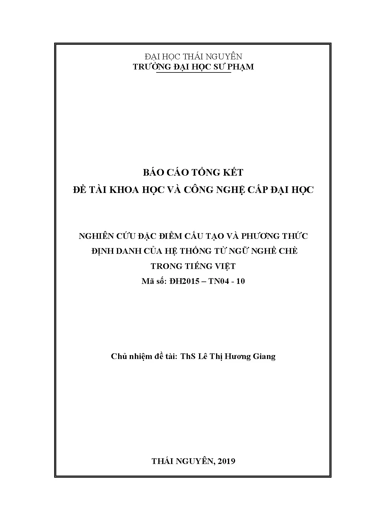 Nghiên cứu từ ngữ nghề chè trong tiếng Việt - Đặc điểm cấu tạo & định danh
