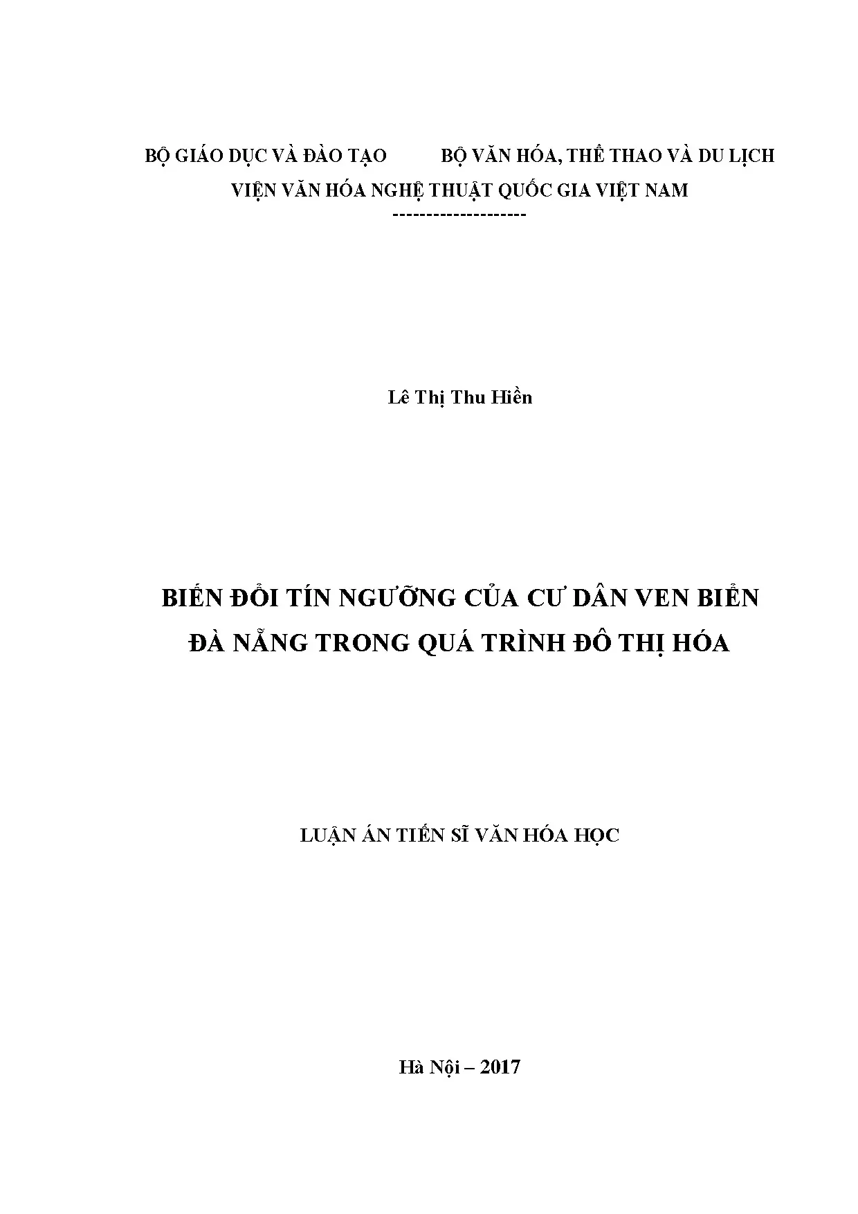 Biến đổi tín ngưỡng cư dân ven biển Đà Nẵng trong đô thị hóa