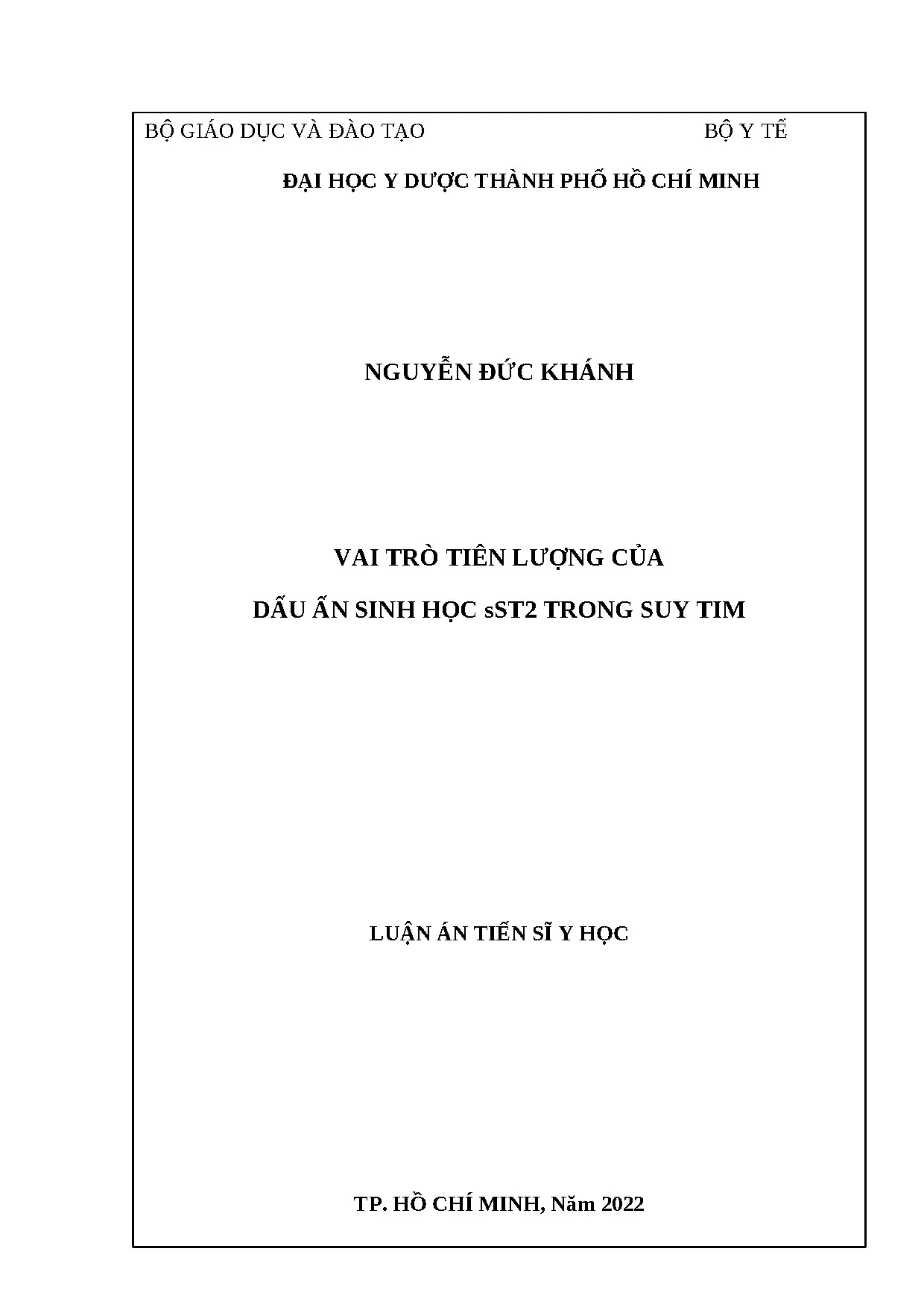 Dấu ấn sST2 trong tiên lượng suy tim: Luận án Tiến sĩ Y học