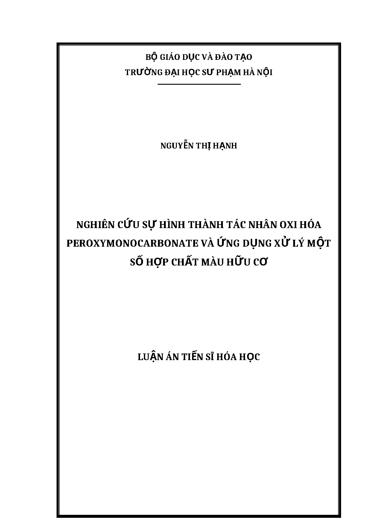 Nghiên cứu peroxymonocarbonate xử lý hợp chất màu hữu cơ