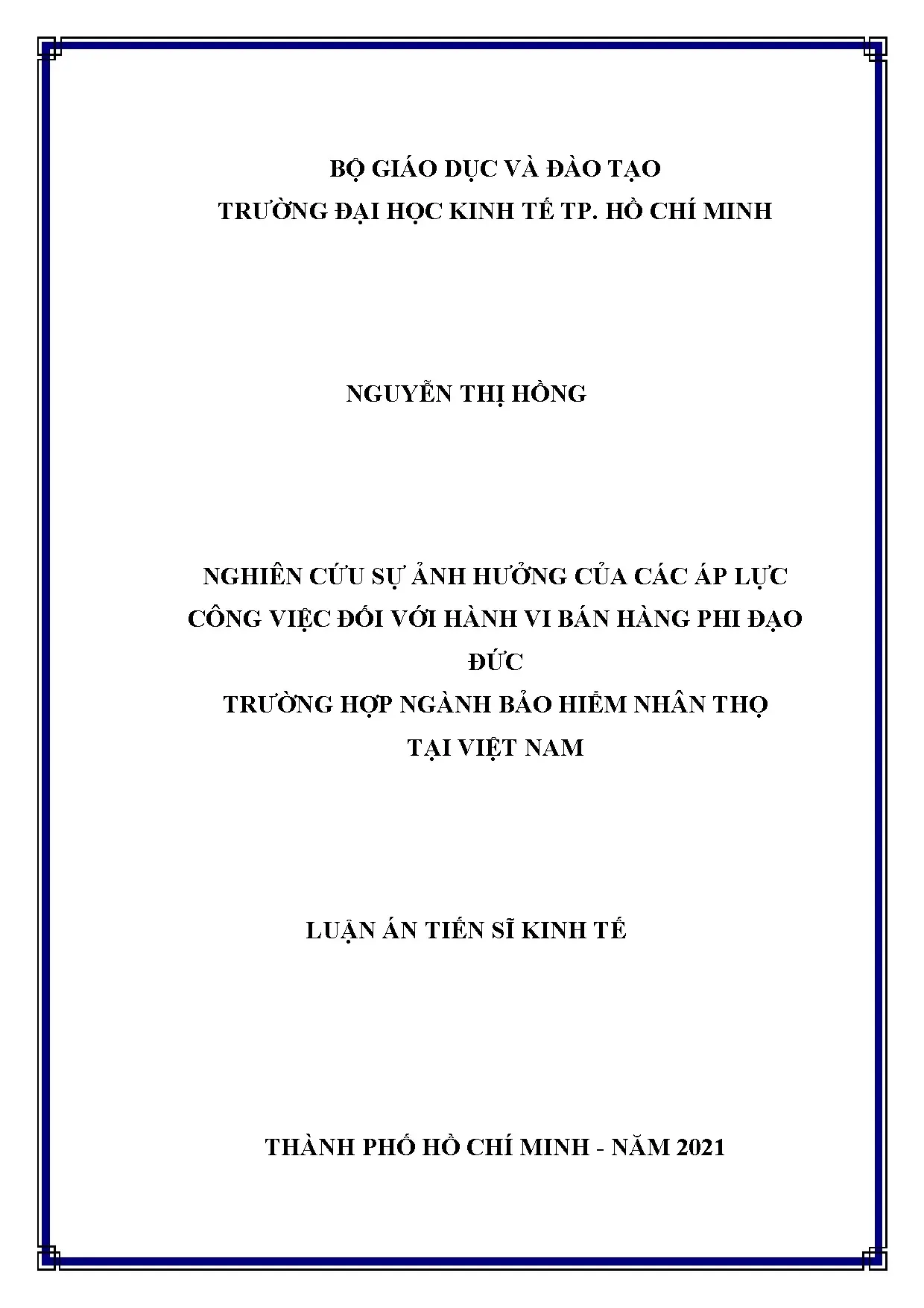 Áp lực công việc ảnh hưởng hành vi bán hàng phi đạo đức ngành bảo hiểm nhân thọ