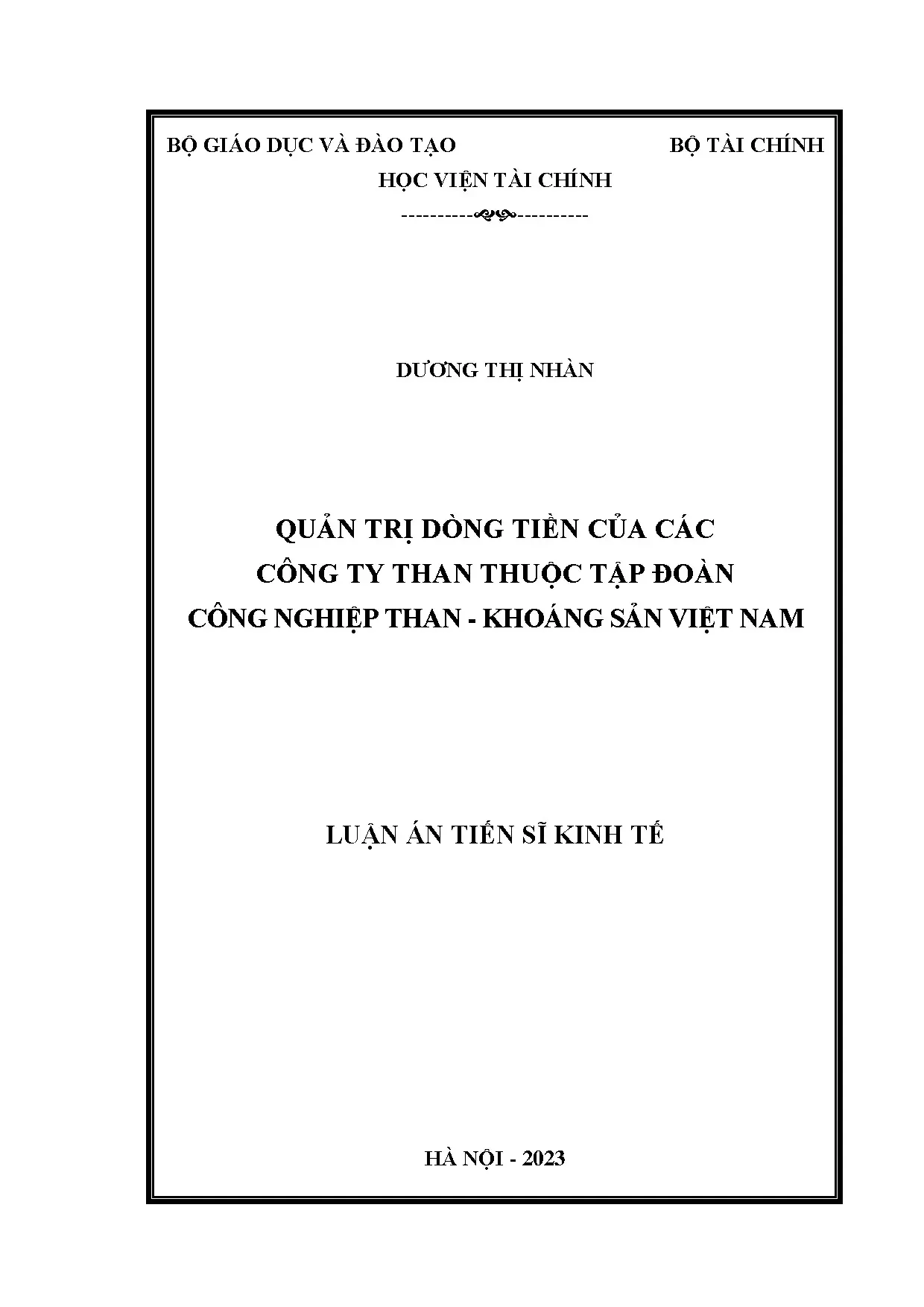 Quản trị dòng tiền của doanh nghiệp: Nghiên cứu tại các công ty than thuộc Tập đoàn Công nghiệp Than - Khoáng sản Việt Nam