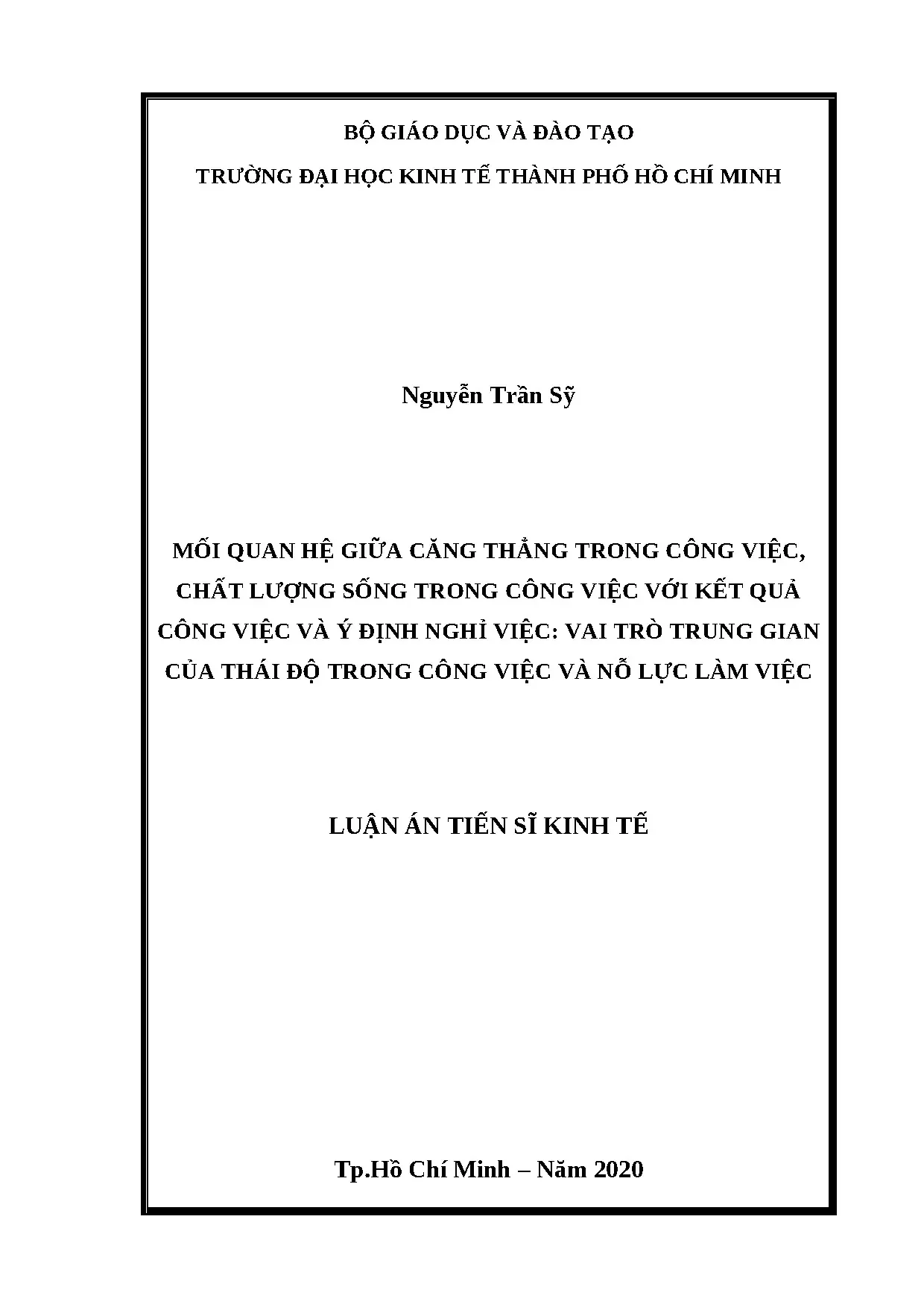 Mối quan hệ căng thẳng công việc, chất lượng sống với kết quả công việc