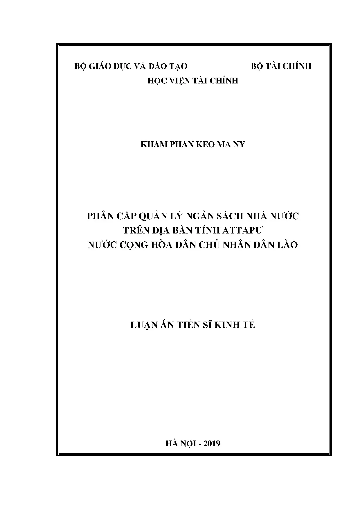 Phân cấp quản lý ngân sách nhà nước tỉnh Attapư Lào - Luận án tiến sĩ