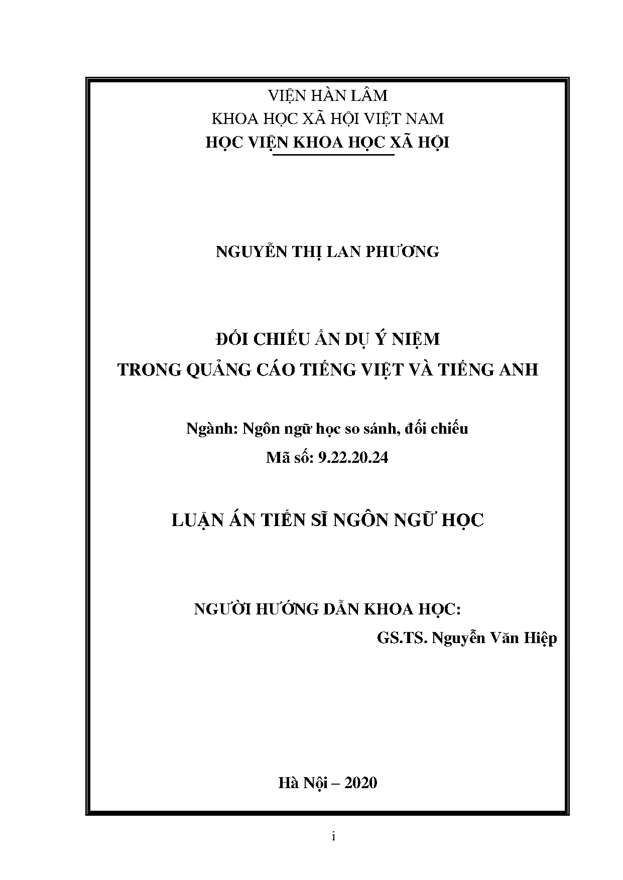 Luận án tiến sĩ đối chiếu ẩn dụ ý niệm trong quảng cáo tiếng Việt và Anh