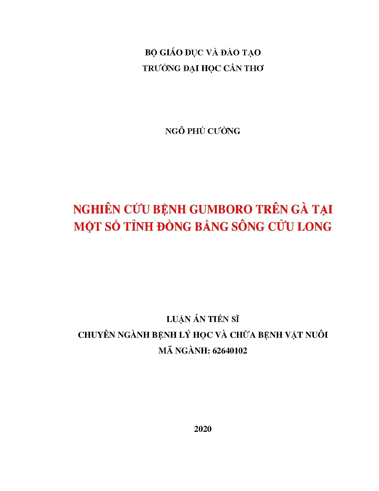 Nghiên cứu bệnh Gumboro trên gà tại ĐBSCL - Luận án tiến sĩ