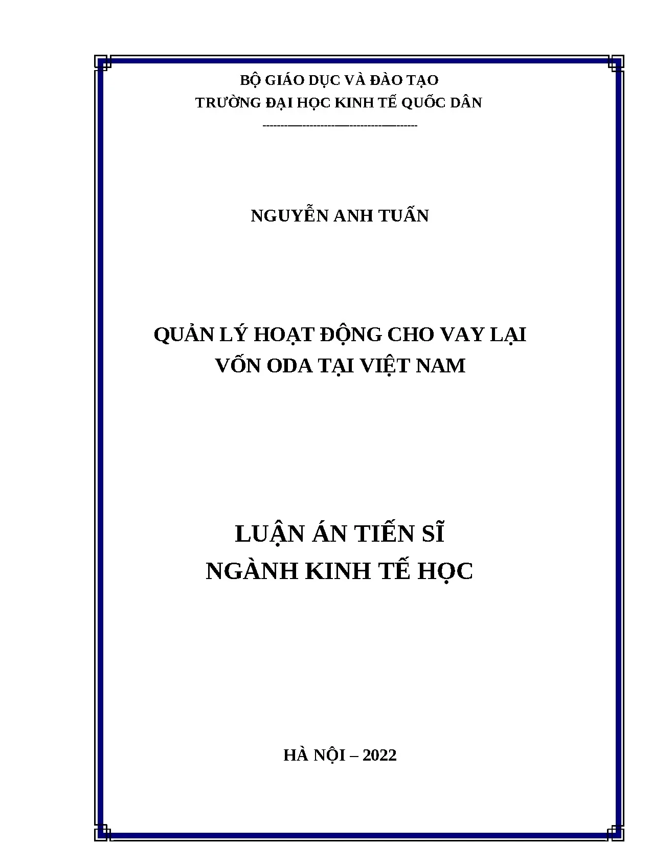 Quản lý cho vay lại vốn ODA tại Việt Nam: Luận án TS