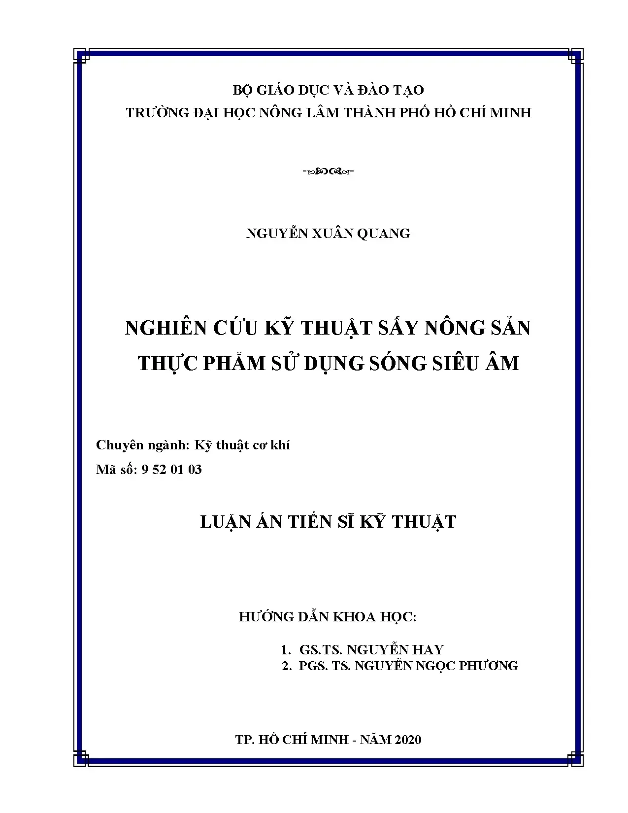Luận án tiến sĩ kỹ thuật sấy nông sản bằng sóng siêu âm