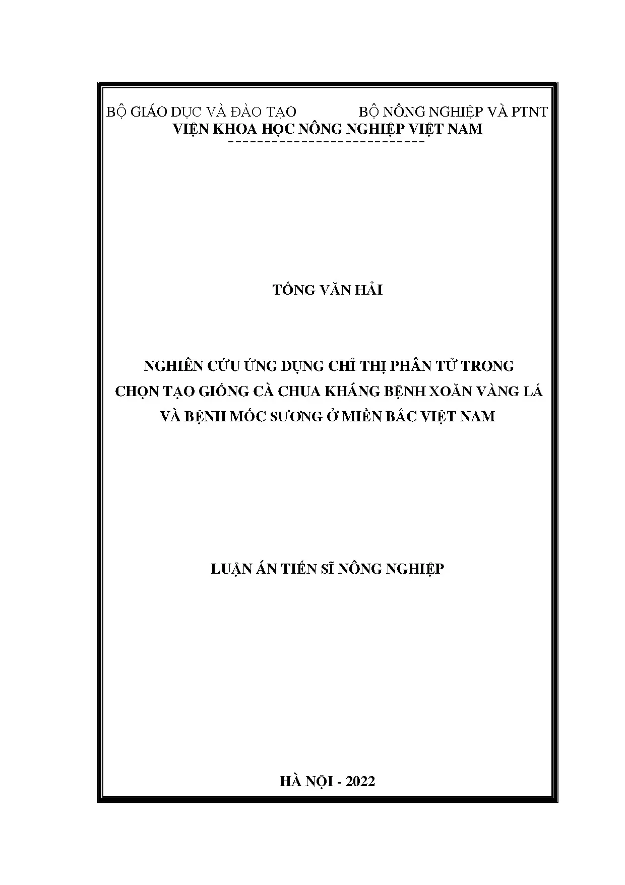 Ứng dụng chỉ thị phân tử chọn giống cà chua kháng bệnh ở miền Bắc