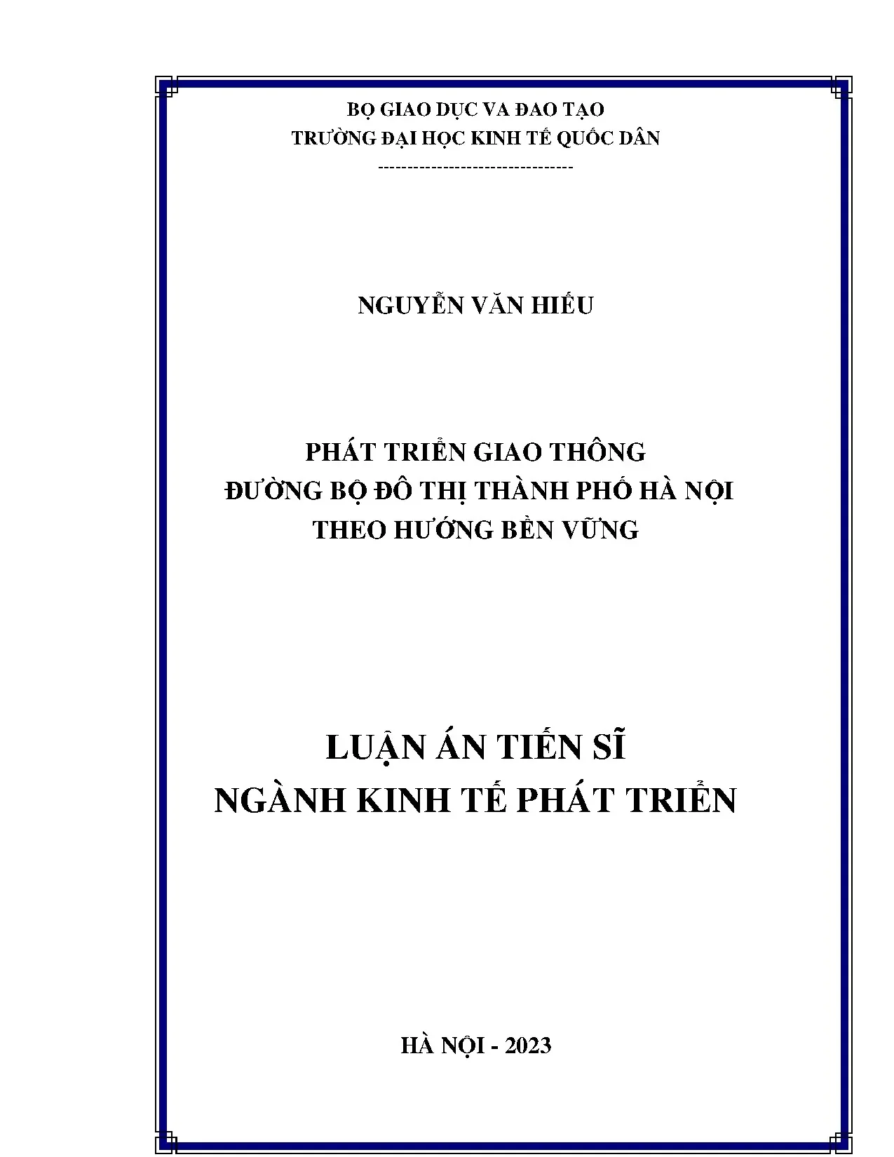 Luận án phát triển giao thông đô thị bền vững tại Hà Nội