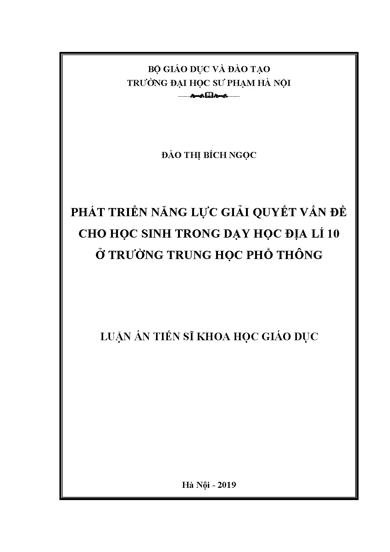 Phát triển năng lực giải quyết vấn đề cho học sinh trong dạy học địa lí 10
