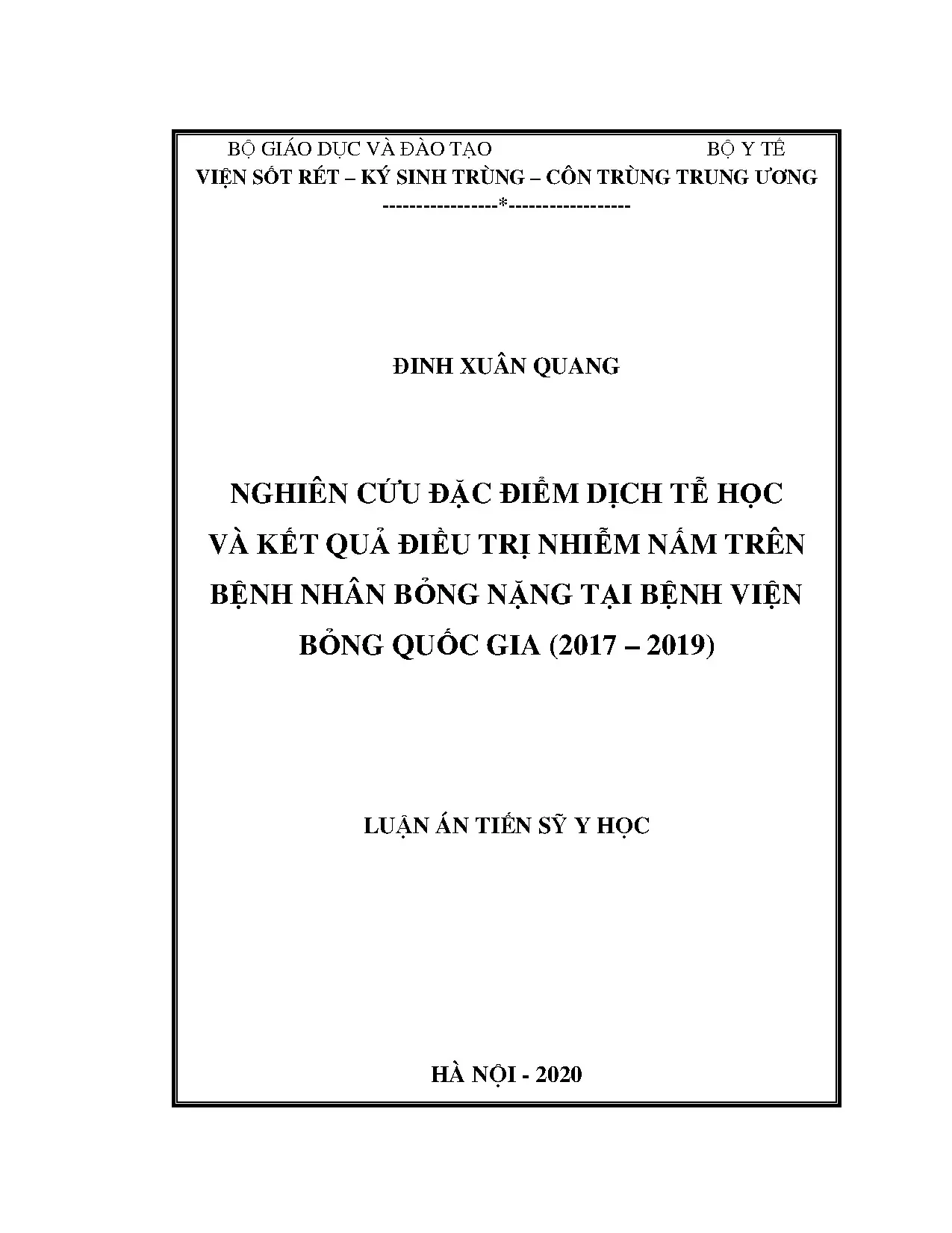 Luận án nghiên cứu đặc điểm dịch tễ học nhiễm nấm trên bệnh nhân bỏng nặng