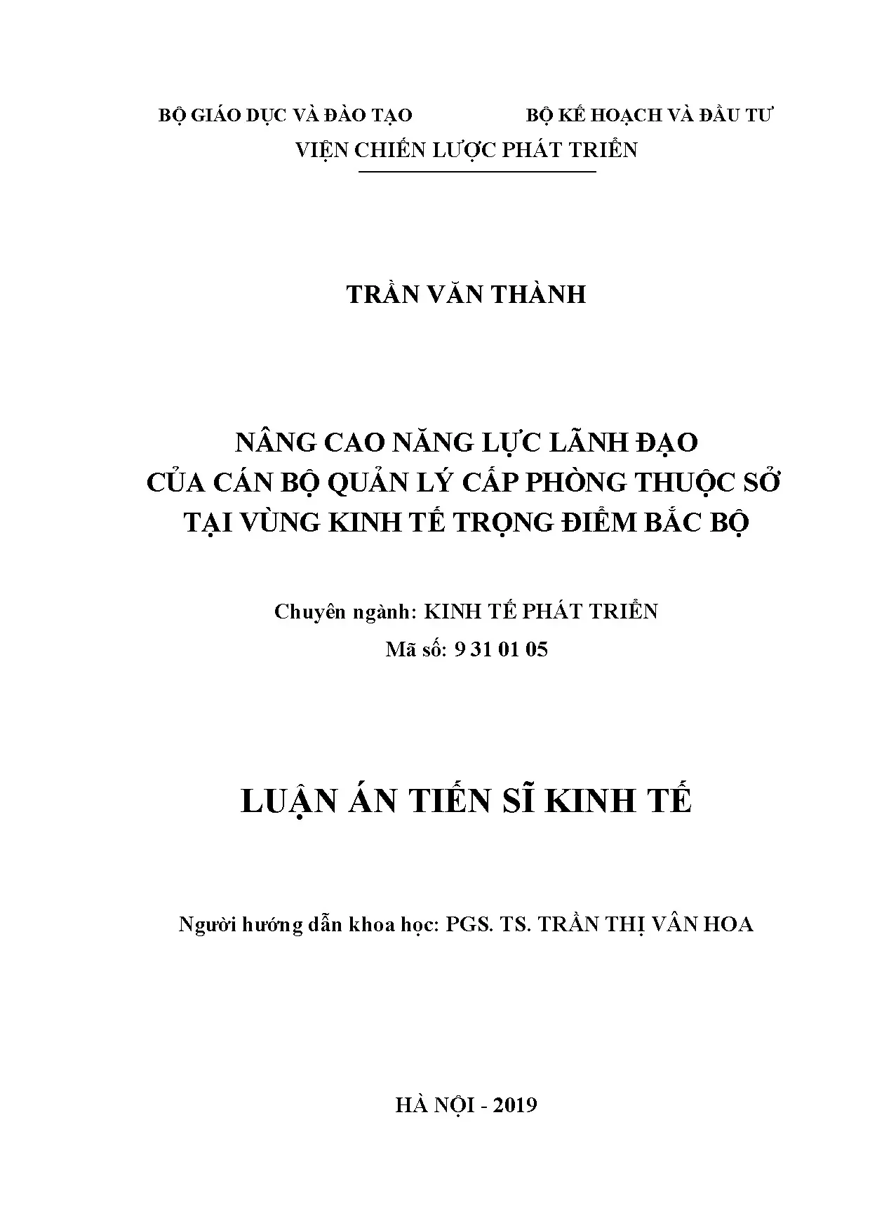 Nâng cao năng lực lãnh đạo cán bộ quản lý cấp phòng vùng kinh tế trọng điểm Bắc Bộ