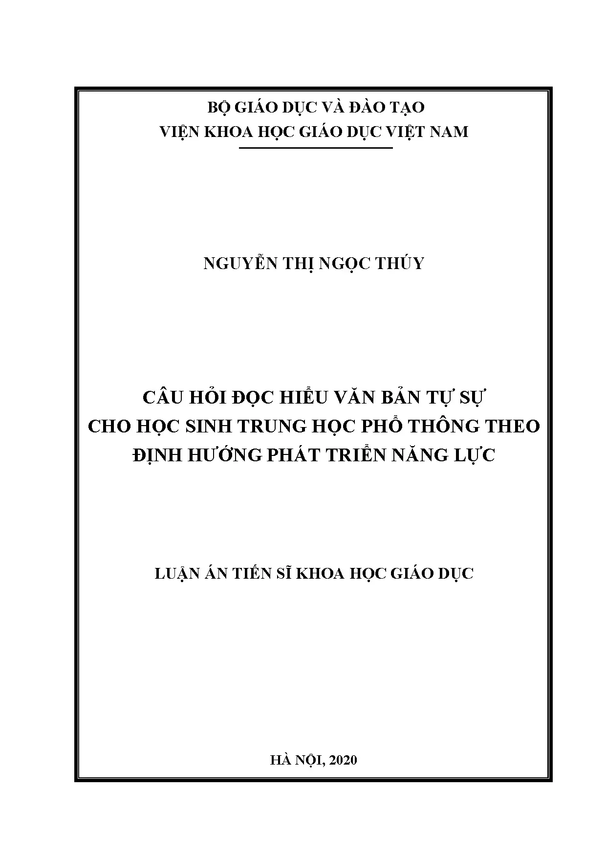 Luận án tiến sĩ câu hỏi đọc hiểu văn bản tự sự THPT theo định hướng năng lực