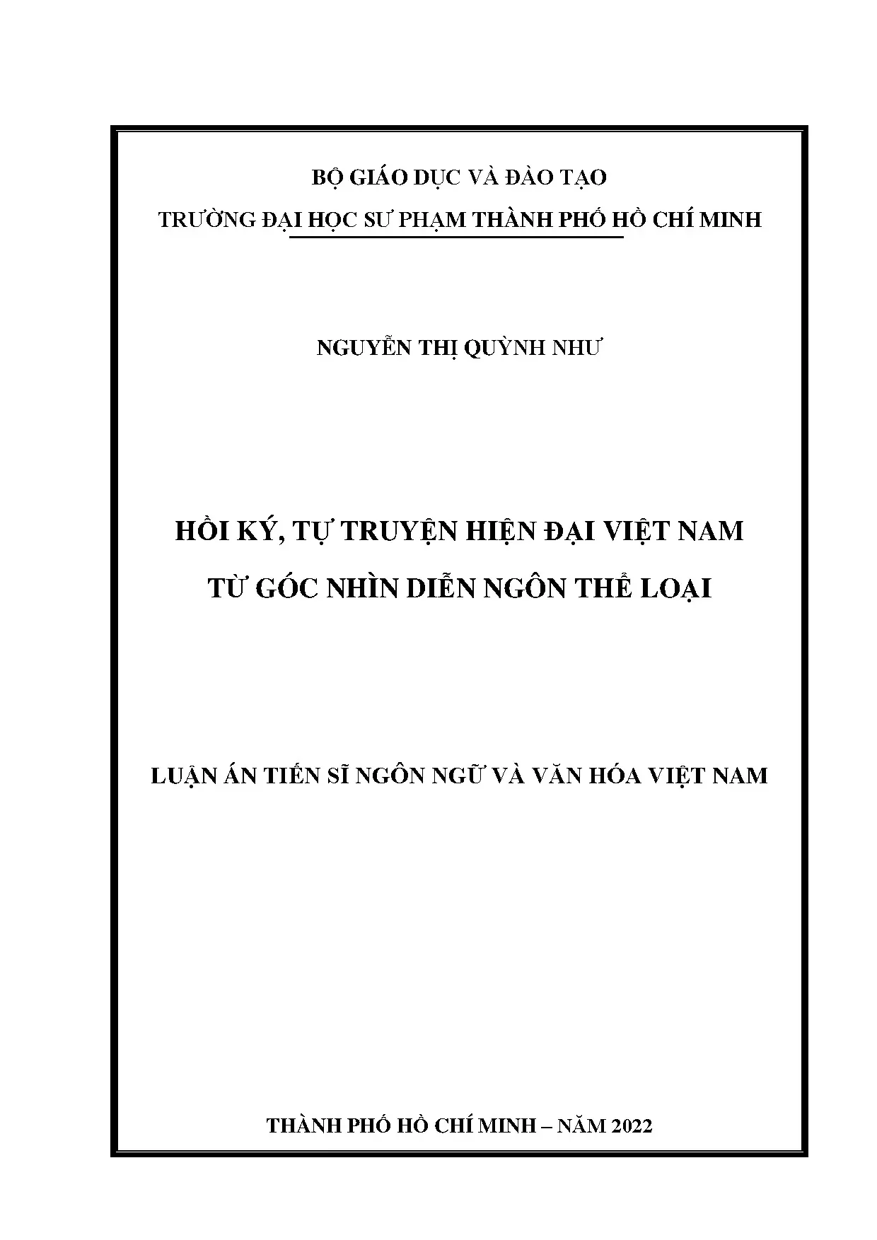 Diễn ngôn thể loại: Hồi ký, Tự truyện Hiện đại Việt Nam