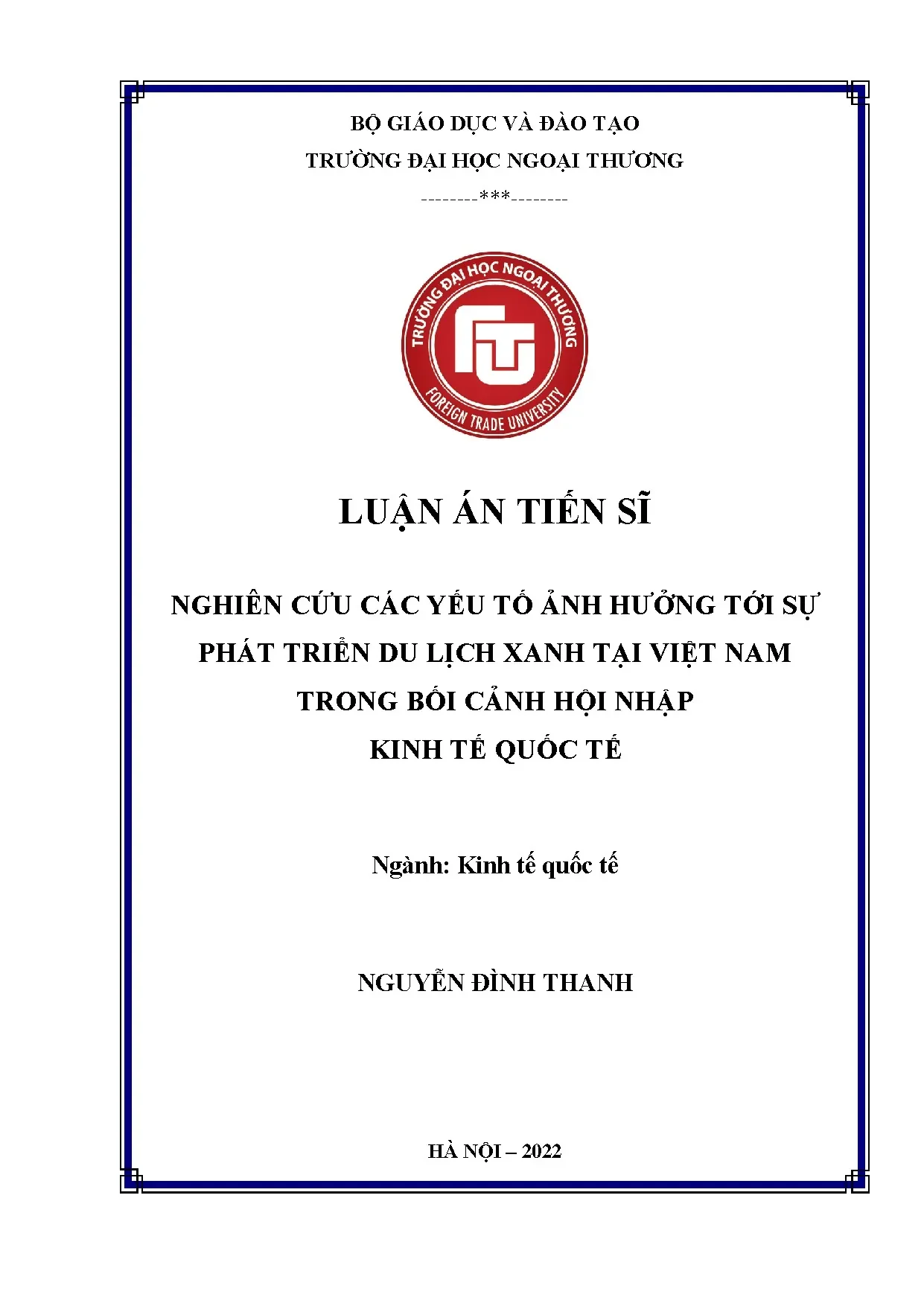 Nghiên cứu các yếu tố ảnh hưởng tới du lịch xanh tại Việt Nam
