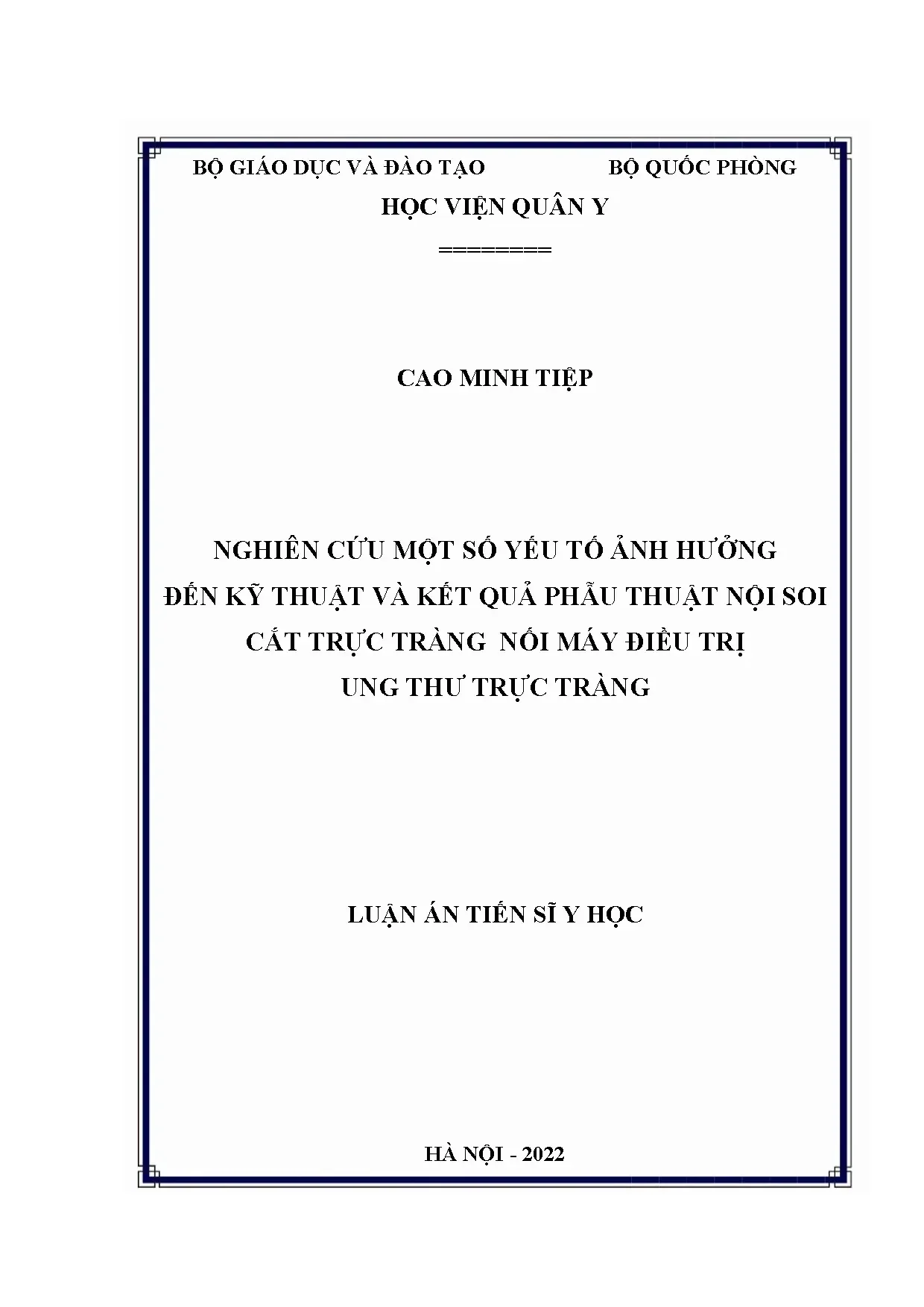 Nghiên cứu yếu tố ảnh hưởng phẫu thuật nội soi ung thư trực tràng