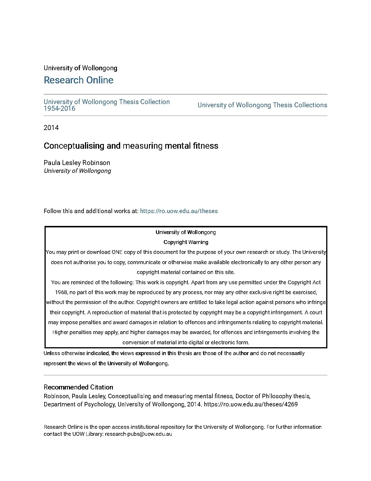 Conceptualising and Measuring Mental Fitness