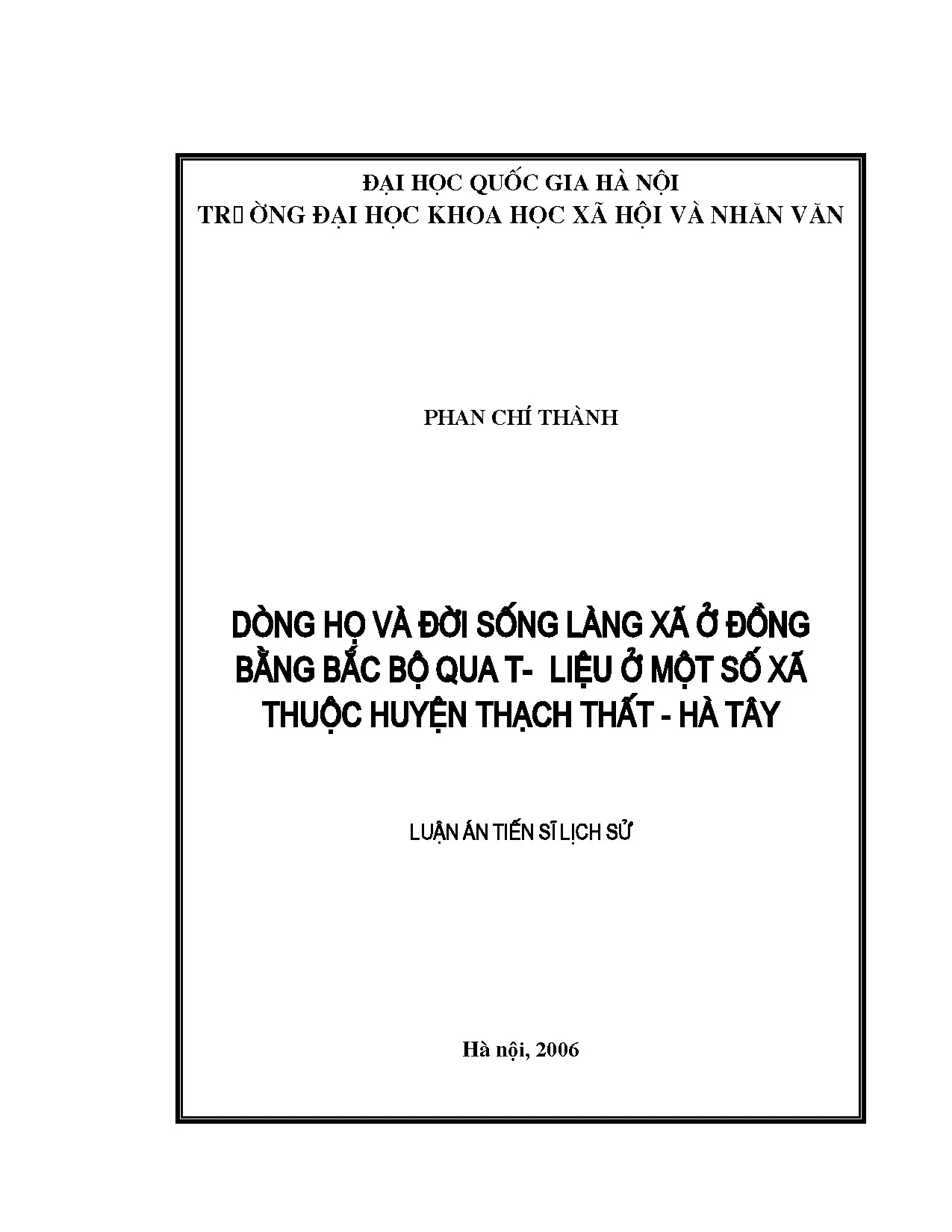 Dòng họ & đời sống làng xã Đồng bằng Bắc Bộ: Nghiên cứu Thạch Thất