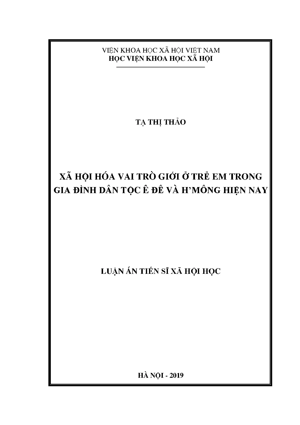 Xã hội hóa vai trò giới trẻ em Ê Đê, H'Mông - Luận án TS