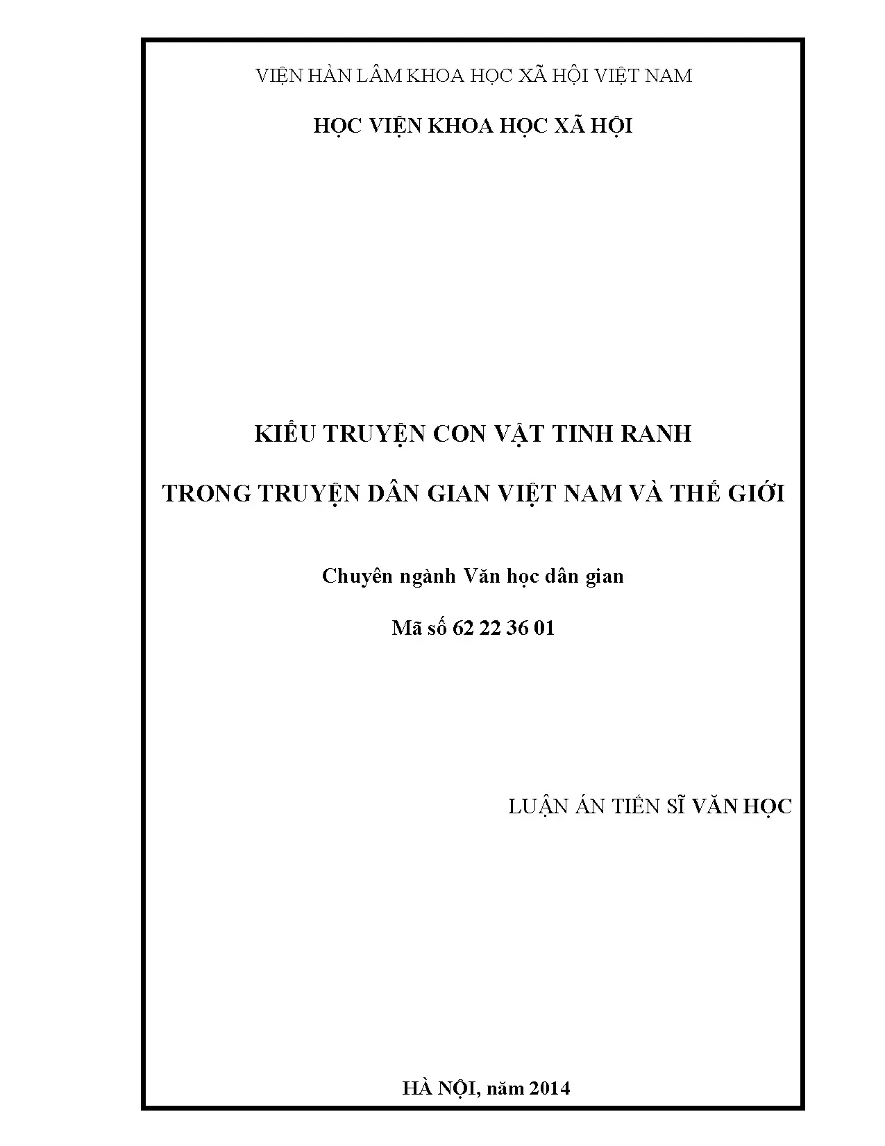 Luận án: Kiểu truyện con vật tinh ranh trong truyện dân gian Việt Nam và thế giới