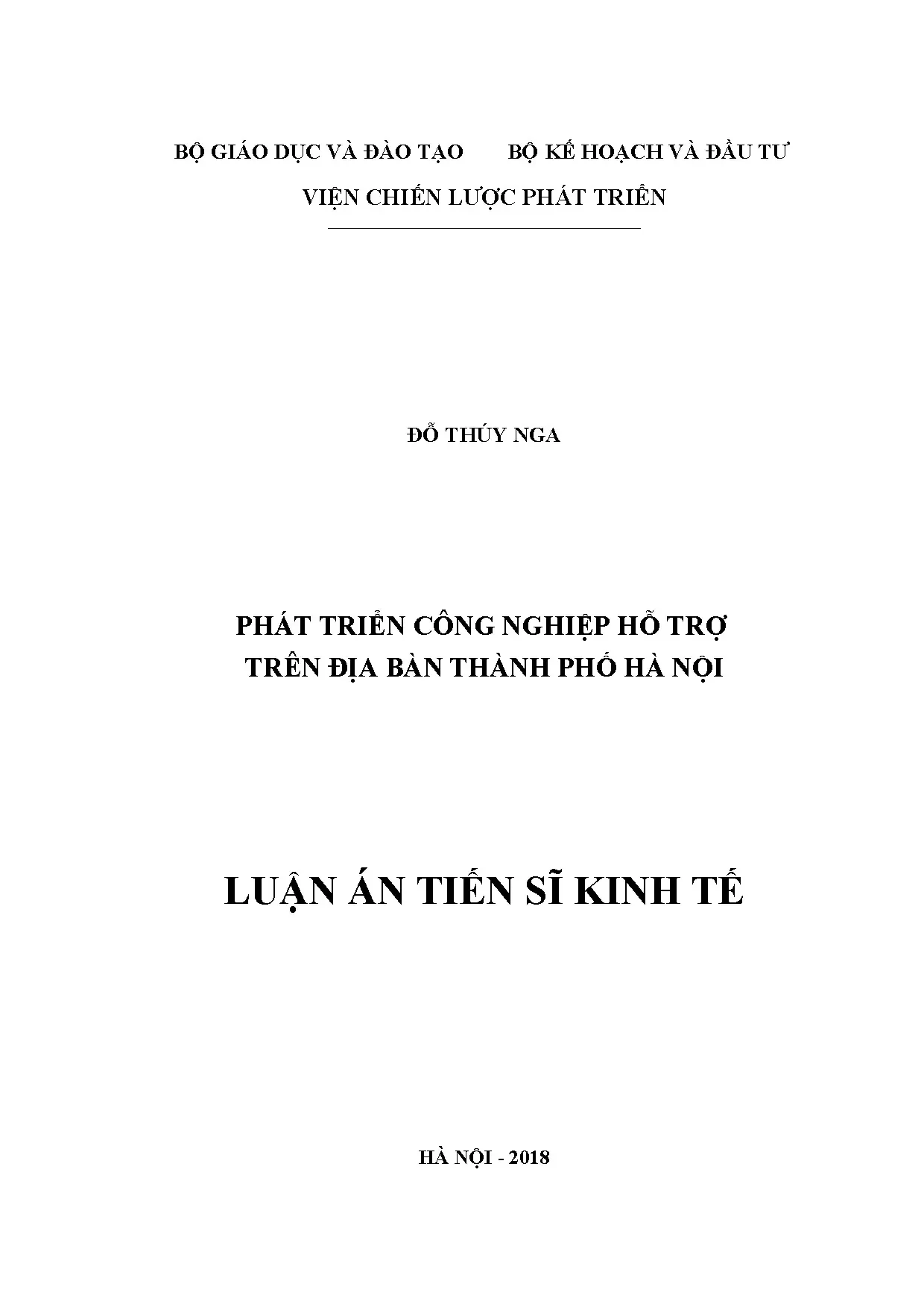 Phát triển công nghiệp hỗ trợ Hà Nội - Nghiên cứu Đỗ Thúy Nga