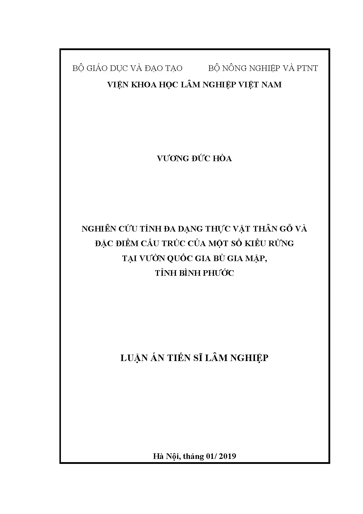 Luận án tiến sĩ nghiên cứu đa dạng thực vật thân gỗ VQG Bù Gia Mập