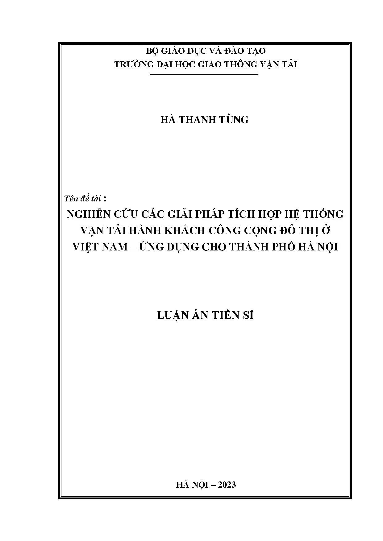 Giải pháp tích hợp hệ thống vận tải hành khách công cộng đô thị tại Việt Nam