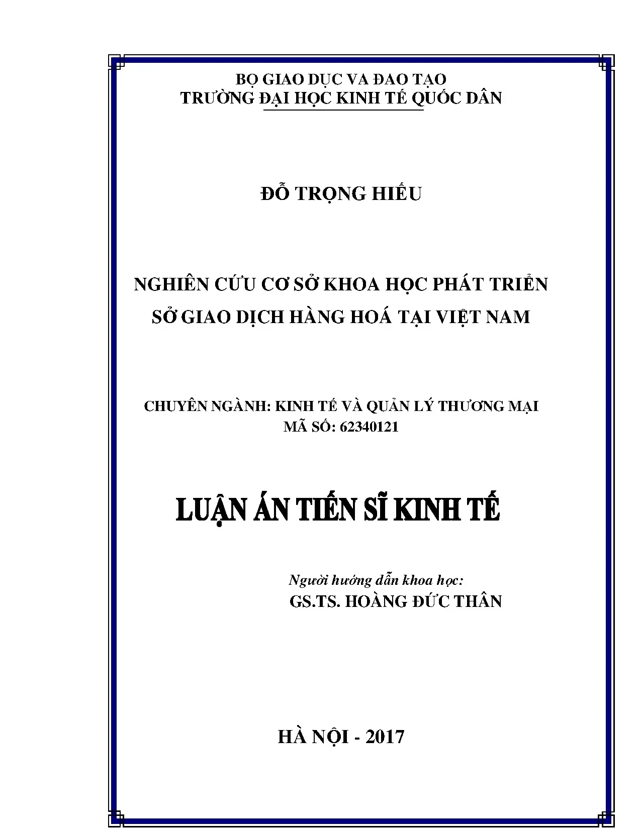 Nghiên cứu phát triển Sở Giao dịch Hàng hóa tại Việt Nam