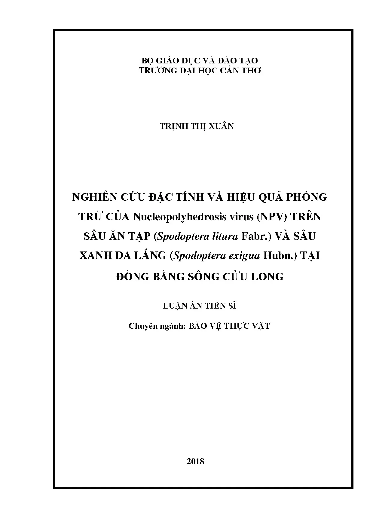 Nghiên cứu NPV phòng trừ sâu hại Spodoptera tại ĐBSCL